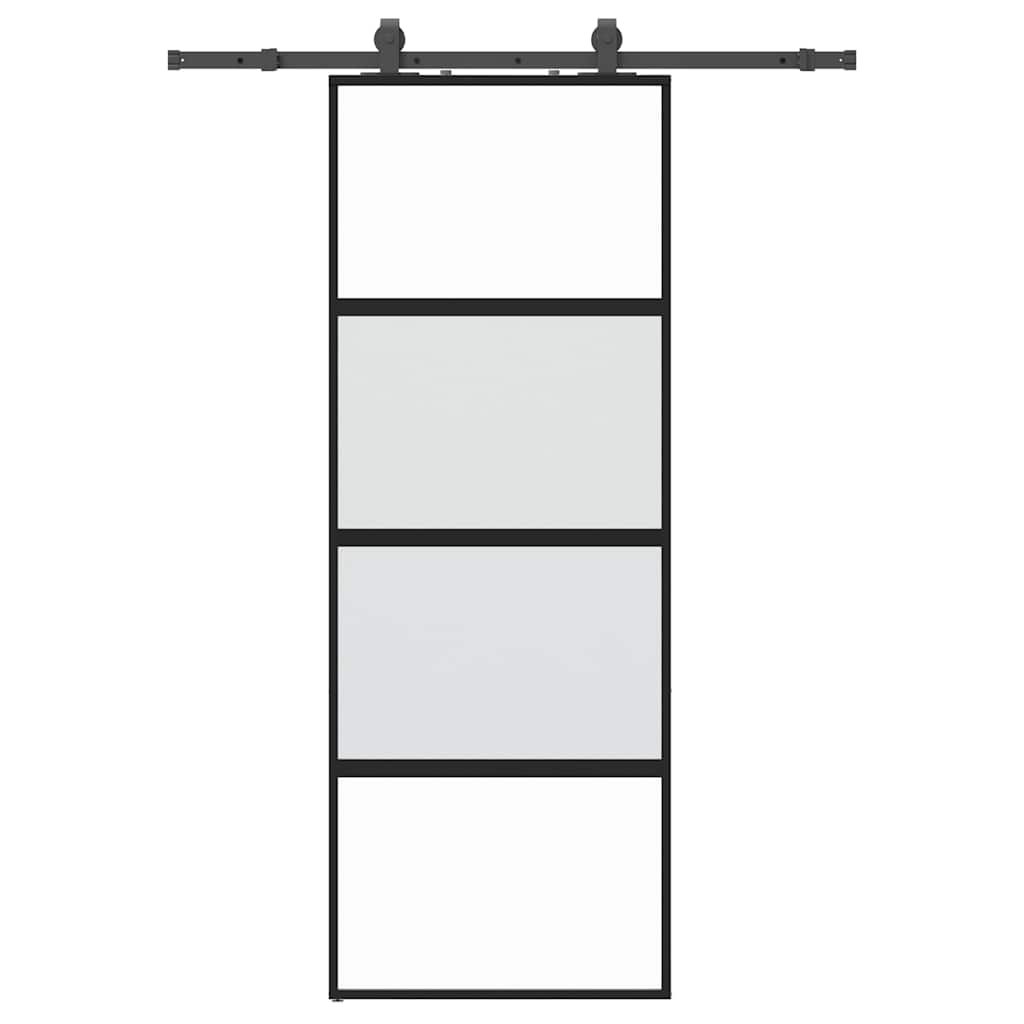 Συρόμενη πόρτα με σετ υλικού Μαύρο 76x205 cm γυαλί μετριασμένο