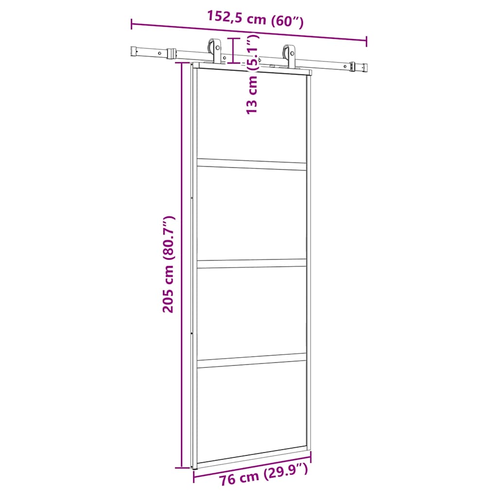 Συρόμενη πόρτα με σετ υλικού Μαύρο 76x205 cm γυαλί μετριασμένο