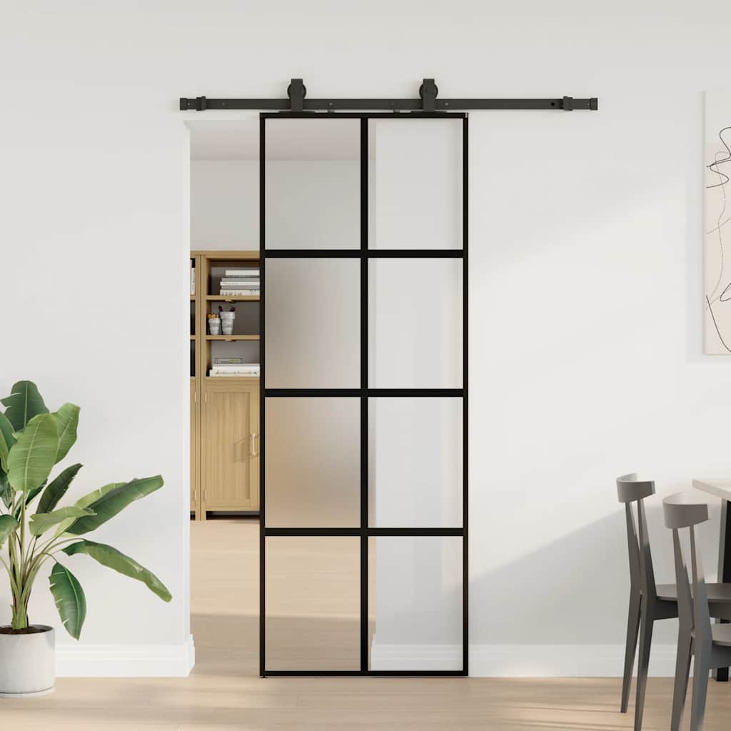 Συρόμενη πόρτα με σετ υλικού Μαύρο 76x205 cm γυαλί μετριασμένο - Pakobazaar