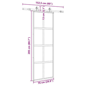 Συρόμενη πόρτα με σετ υλικού Μαύρο 76x205 cm γυαλί μετριασμένο