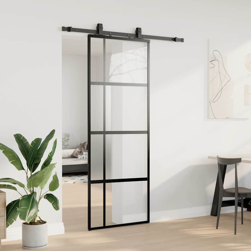 Συρόμενη πόρτα με σετ υλικού Μαύρο 76x205 cm γυαλί μετριασμένο - Pakobazaar
