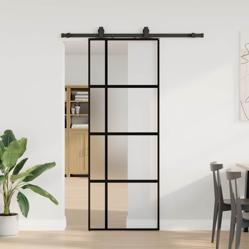 Συρόμενη πόρτα με σετ υλικού Μαύρο 76x205 cm γυαλί μετριασμένο - Pakobazaar