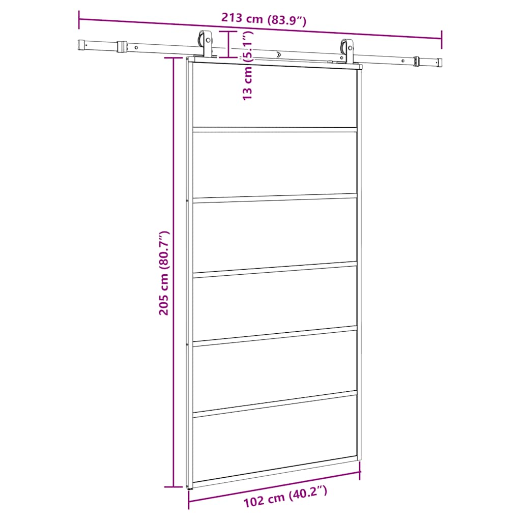 Συρόμενη πόρτα με σετ υλικού Μαύρο 102x205 cm ESG Γυαλί