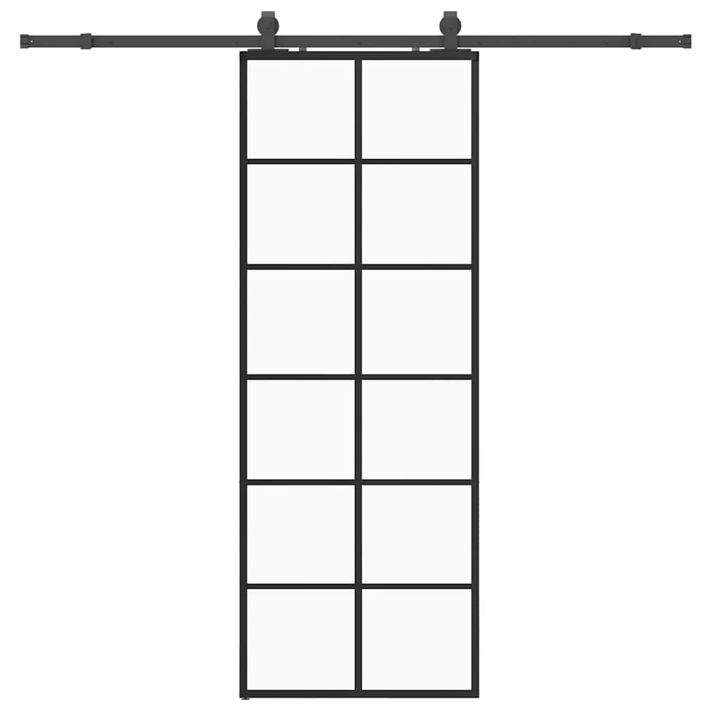 Συρόμενη Πόρτα με Μηχανισμό Μαύρο 76x205 εκ. Γυαλί ESG