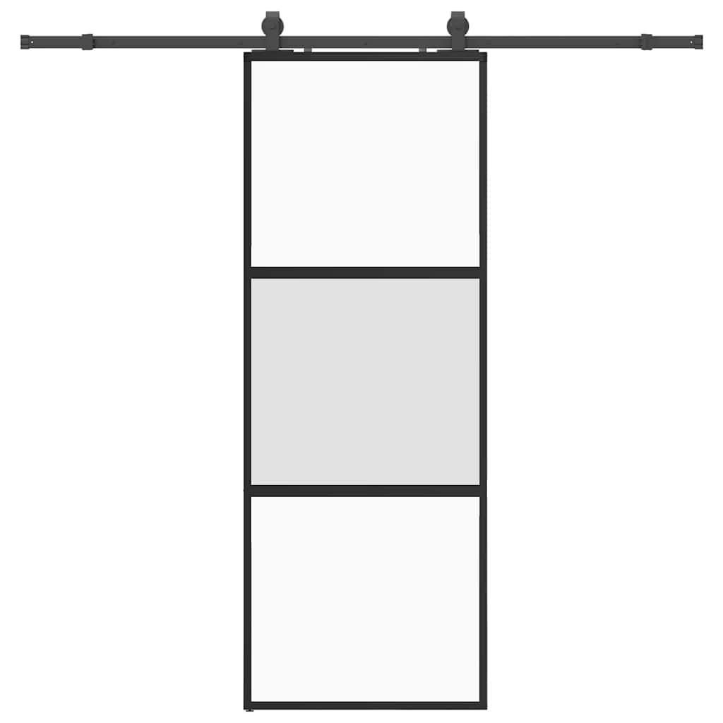 Συρόμενη πόρτα με σετ υλικού Μαύρο 76x205 cm γυαλί μετριασμένο - Pakobazaar