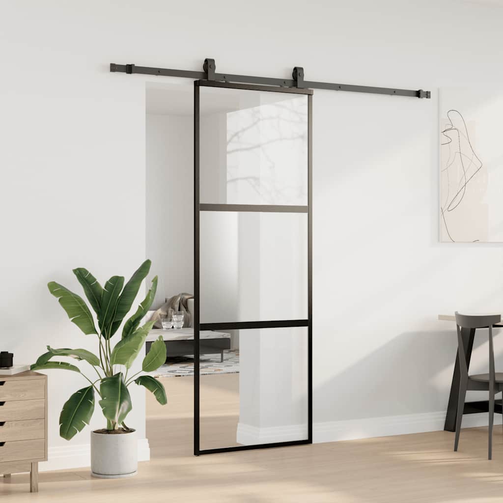 Συρόμενη πόρτα με σετ υλικού Μαύρο 76x205 cm γυαλί μετριασμένο - Pakobazaar