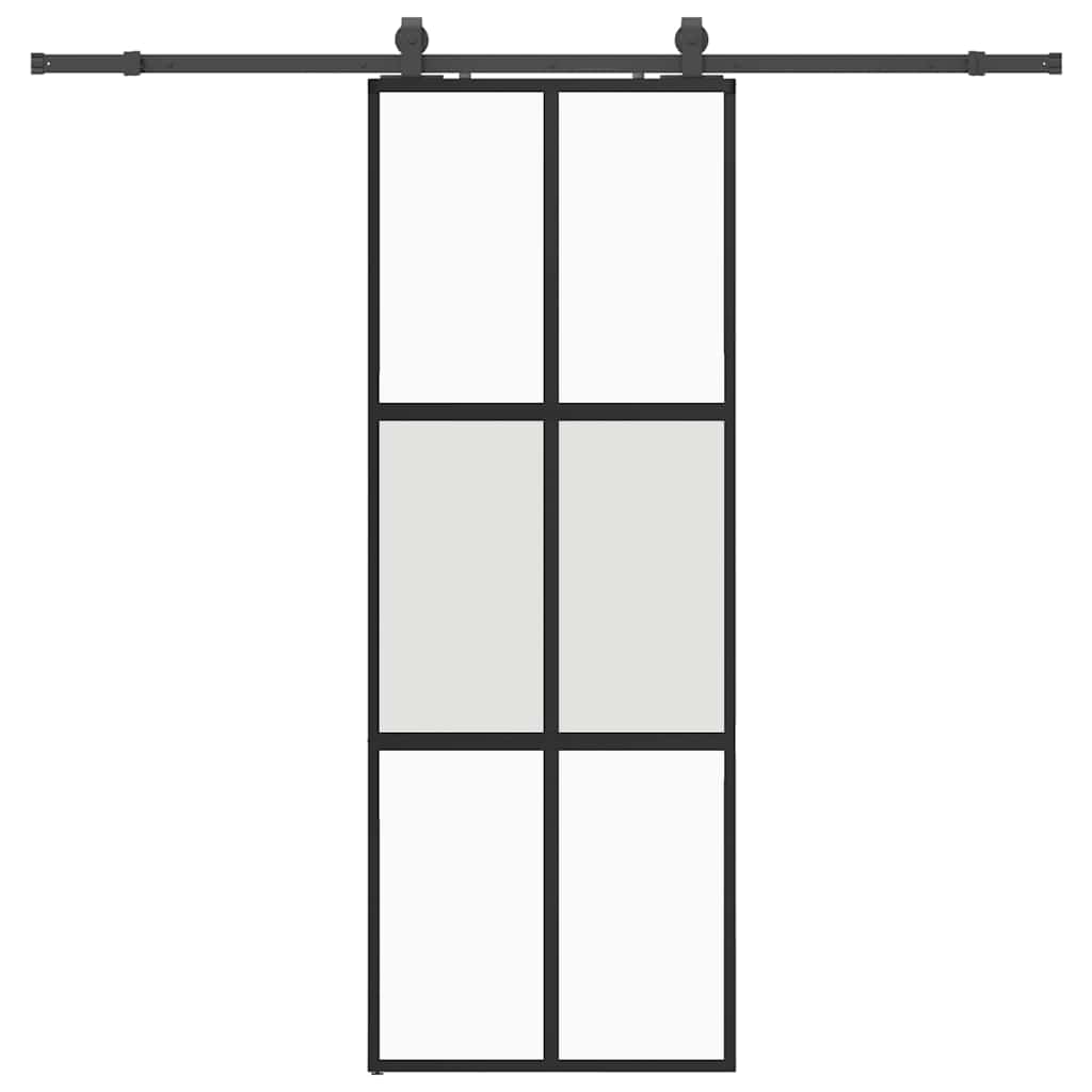 Συρόμενη πόρτα με σετ υλικού Μαύρο 76x205 cm γυαλί μετριασμένο - Pakobazaar