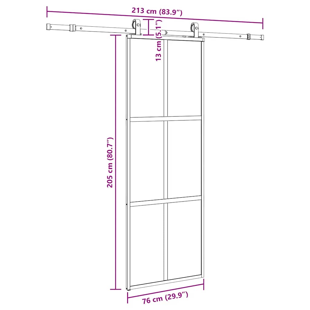 Συρόμενη πόρτα με σετ υλικού Μαύρο 76x205 cm γυαλί μετριασμένο - Pakobazaar