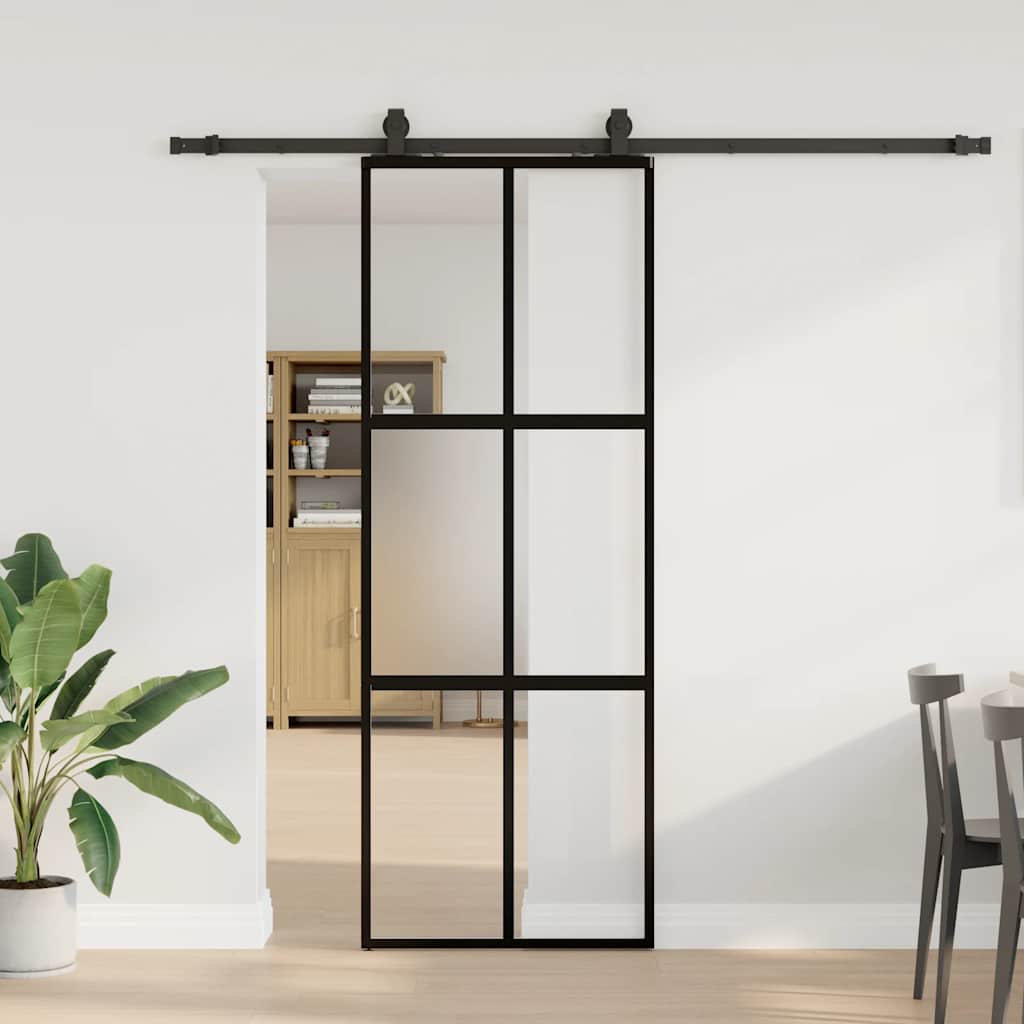 Συρόμενη πόρτα με σετ υλικού Μαύρο 76x205 cm γυαλί μετριασμένο - Pakobazaar