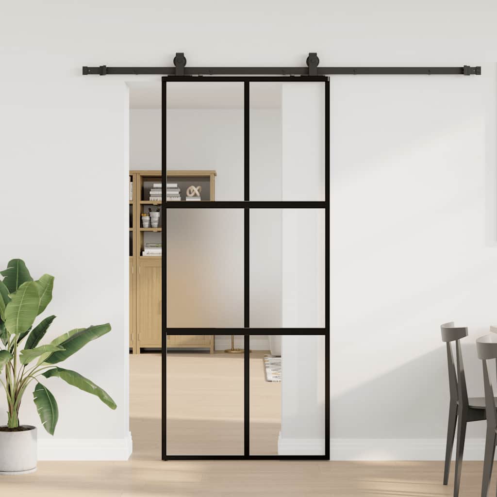 Συρόμενη πόρτα με σετ υλικού Μαύρο 90x205 cm γυαλί μετριασμένο - Pakobazaar