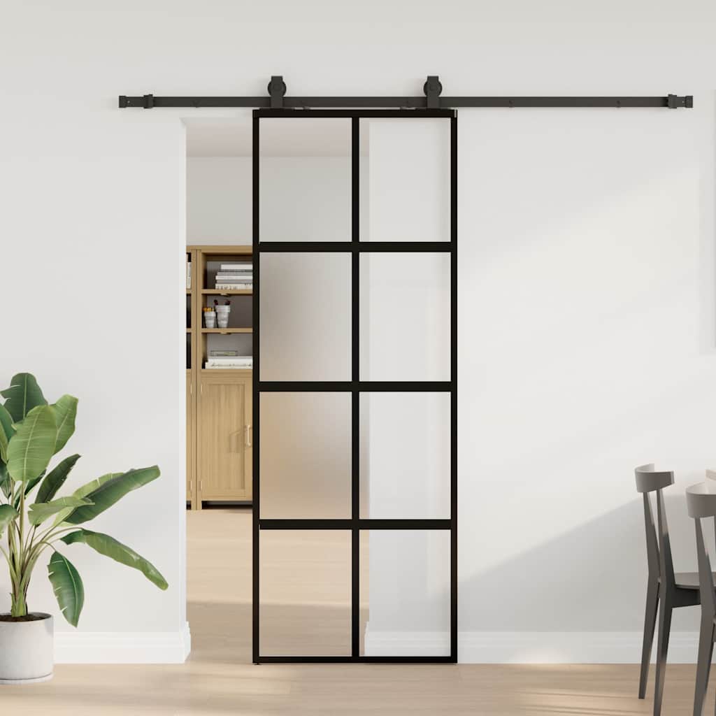 Συρόμενη πόρτα με σετ υλικού Μαύρο 76x205 cm γυαλί μετριασμένο - Pakobazaar