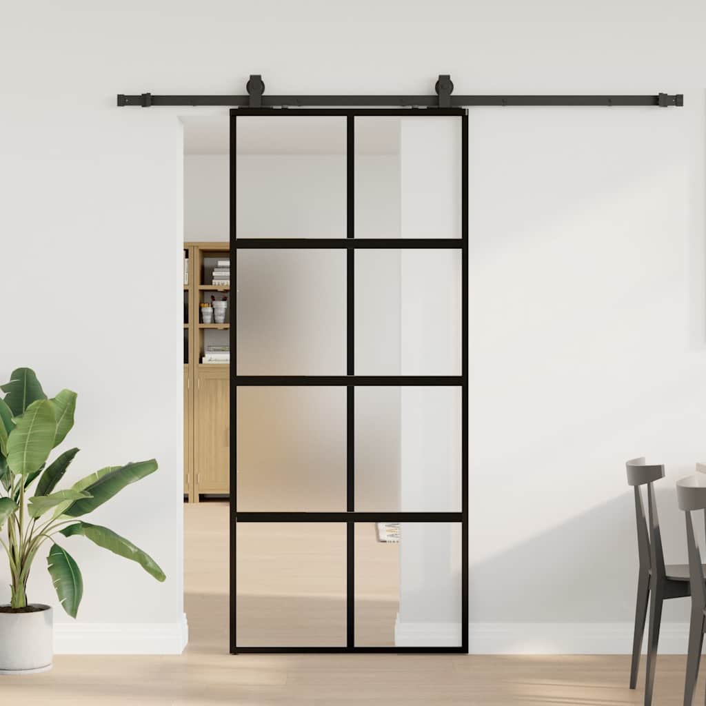 Συρόμενη πόρτα με σετ υλικού Μαύρο 90x205 cm γυαλί μετριασμένο - Pakobazaar