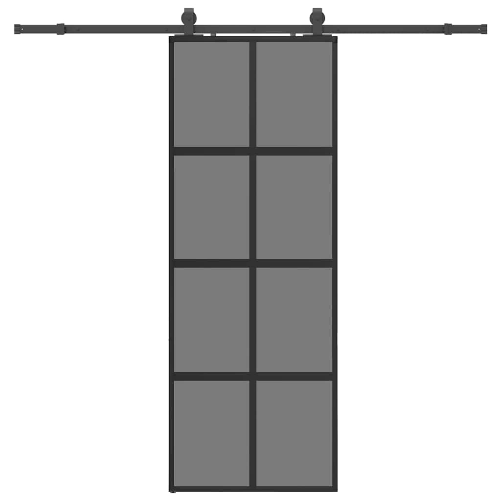Συρόμενη πόρτα με σετ υλικού Μαύρο 76x205 cm γυαλί μετριασμένο