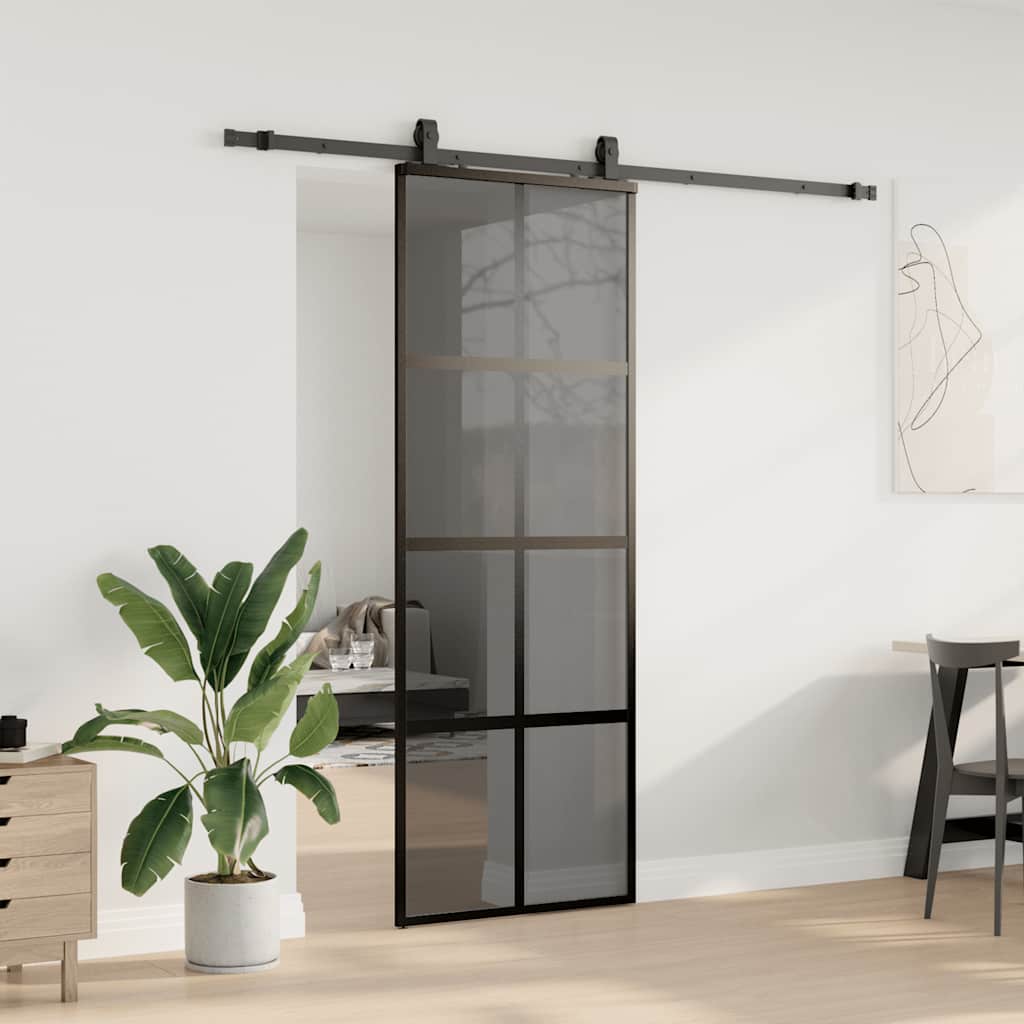 Συρόμενη πόρτα με σετ υλικού Μαύρο 76x205 cm γυαλί μετριασμένο