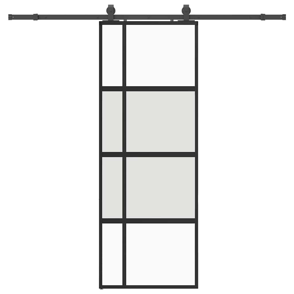 Συρόμενη πόρτα με σετ υλικού Μαύρο 76x205 cm γυαλί μετριασμένο