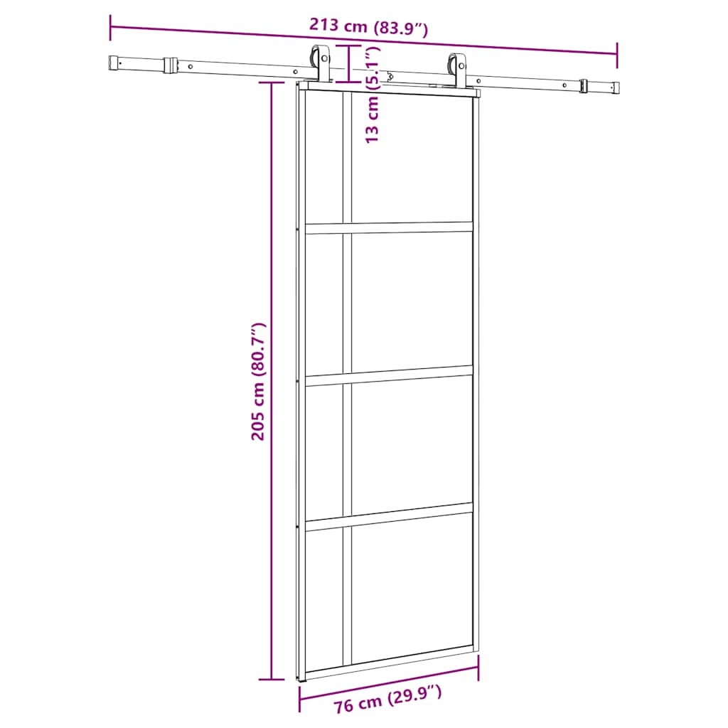 Συρόμενη πόρτα με σετ υλικού Μαύρο 76x205 cm γυαλί μετριασμένο