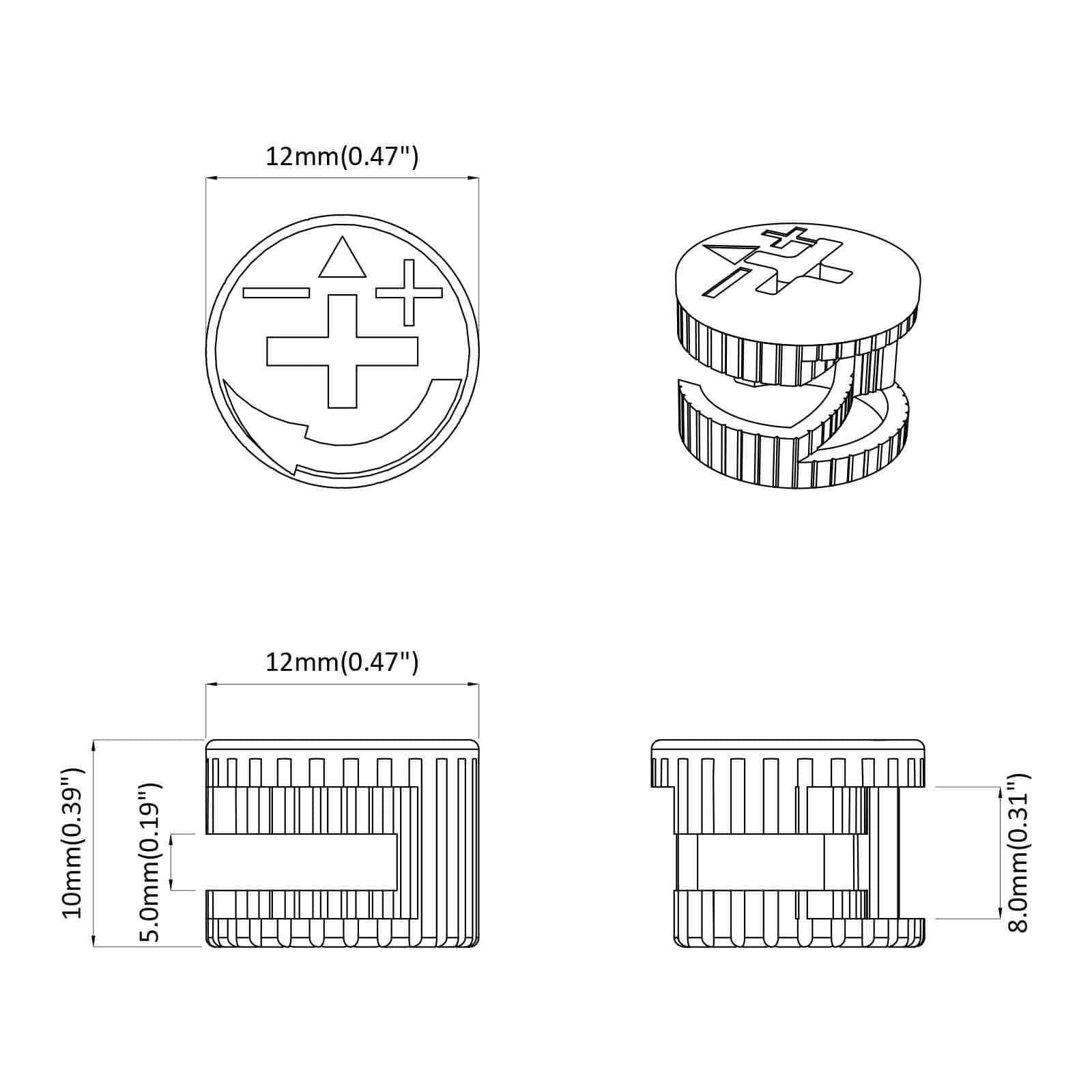 Καμπανούχες βίδες 12 pcs Ασημί 12 x 10 mm Μέταλλο - Pakobazaar