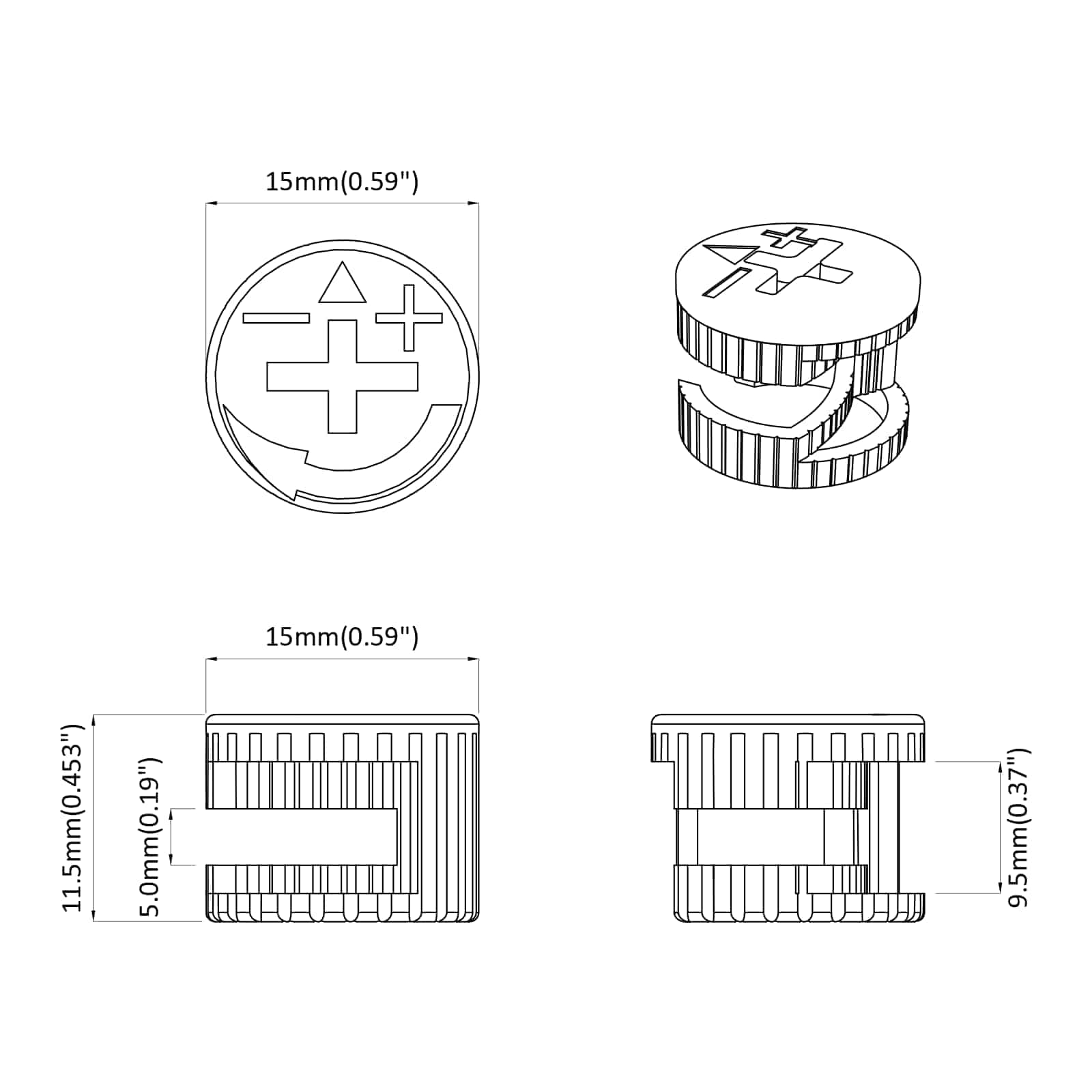 Καμπανούχες βίδες 12 pcs Ασημί 15 x 11,5 mm Μέταλλο - Pakobazaar