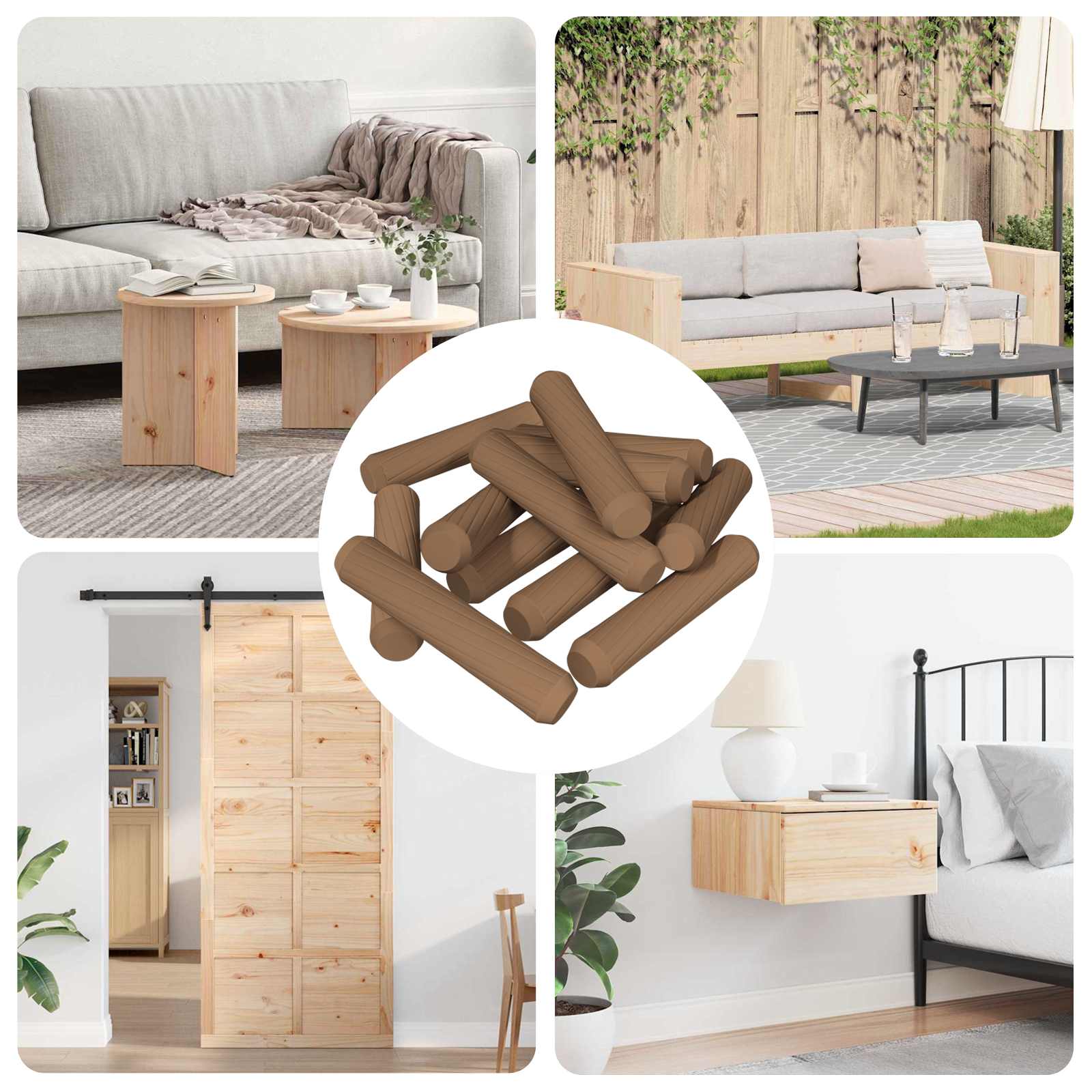 Ξύλινοι Δακτύλιοι 12 pcs Καφέ Ø8 x 35 mm Μασίφ ξύλο - Pakobazaar