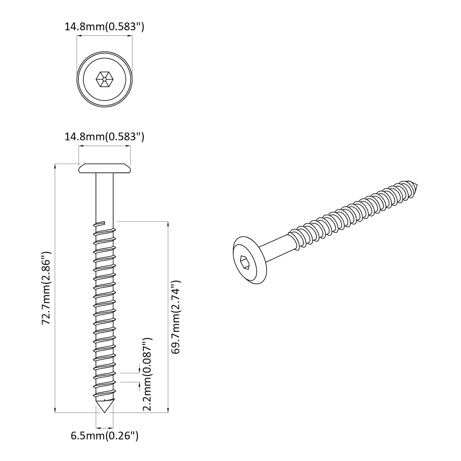 Ξυλοβίδες 12 pcs Ασημί M6 x 70 χιλ. Ατσάλι