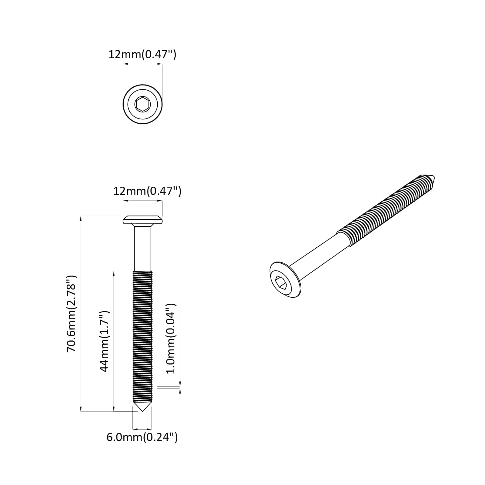 Βίδες επίπλων 2 pcs Ασημί M6 x 70 χιλ. Ατσάλι - Pakobazaar