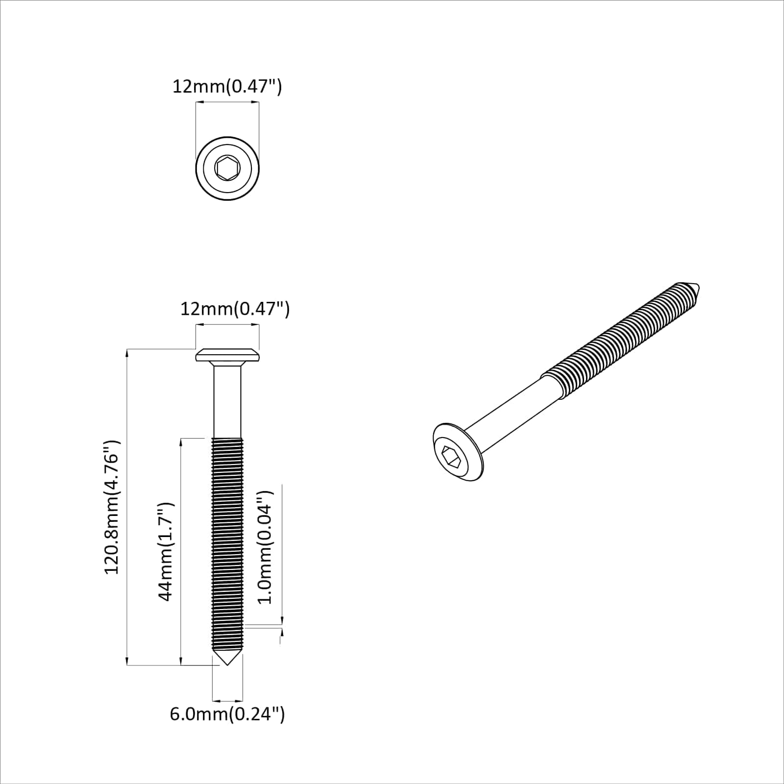 Βίδες επίπλων 12 pcs Ασημί M6 x 100 χιλ. Ατσάλι - Pakobazaar