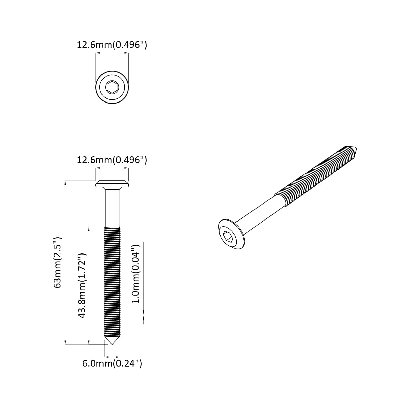 Βίδα 1600 pcs Ασημί M6 x 60 χιλ. Ατσάλι