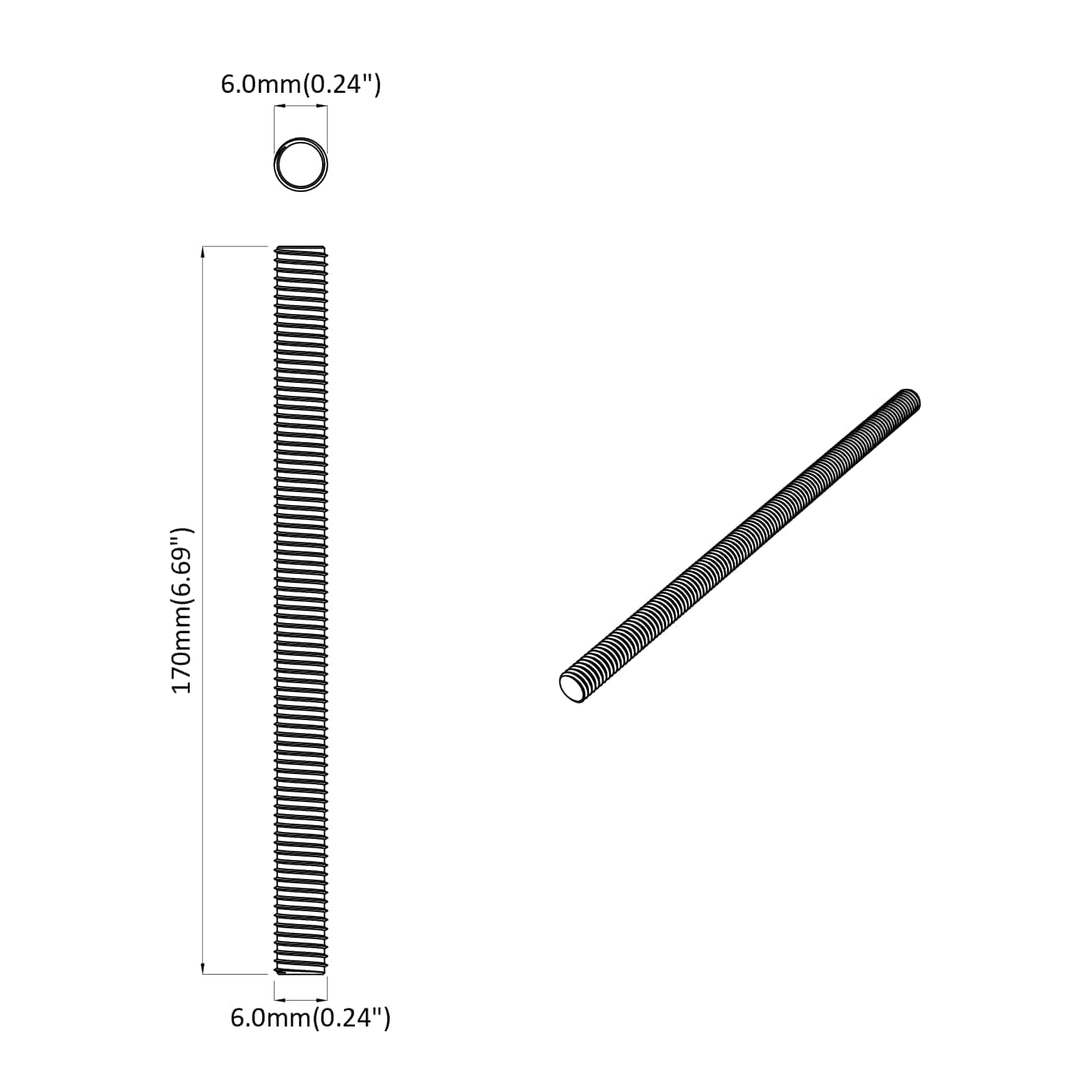 Ράβδος Με Σπείρωμα 2 pcs Ασημί 6 x 170 mm Ατσάλι