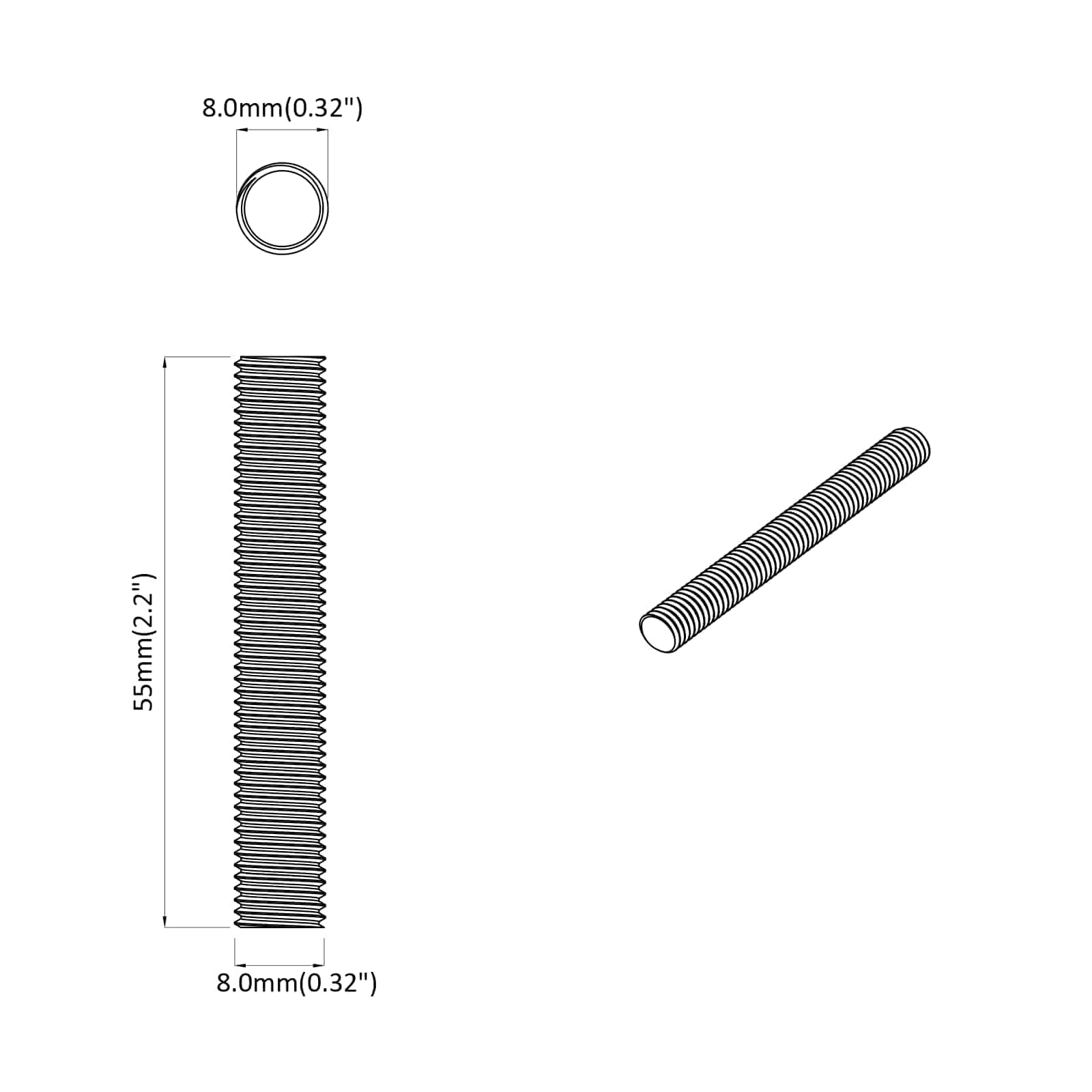 Ράβδος Με Σπείρωμα 2 pcs Ασημί 8 x 55 mm Ατσάλι