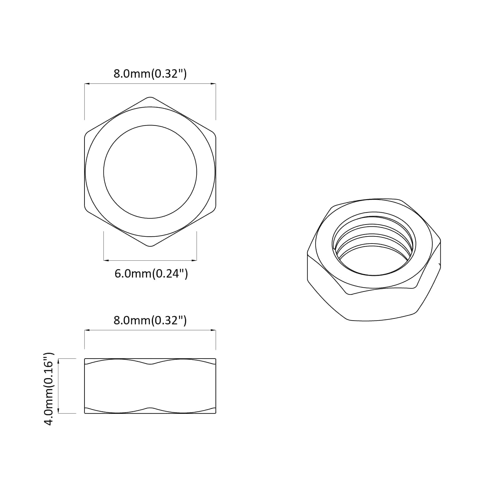 Εξάγωνο Παξιμάδι 2 pcs Ασημί M6 Μέταλλο - Pakobazaar