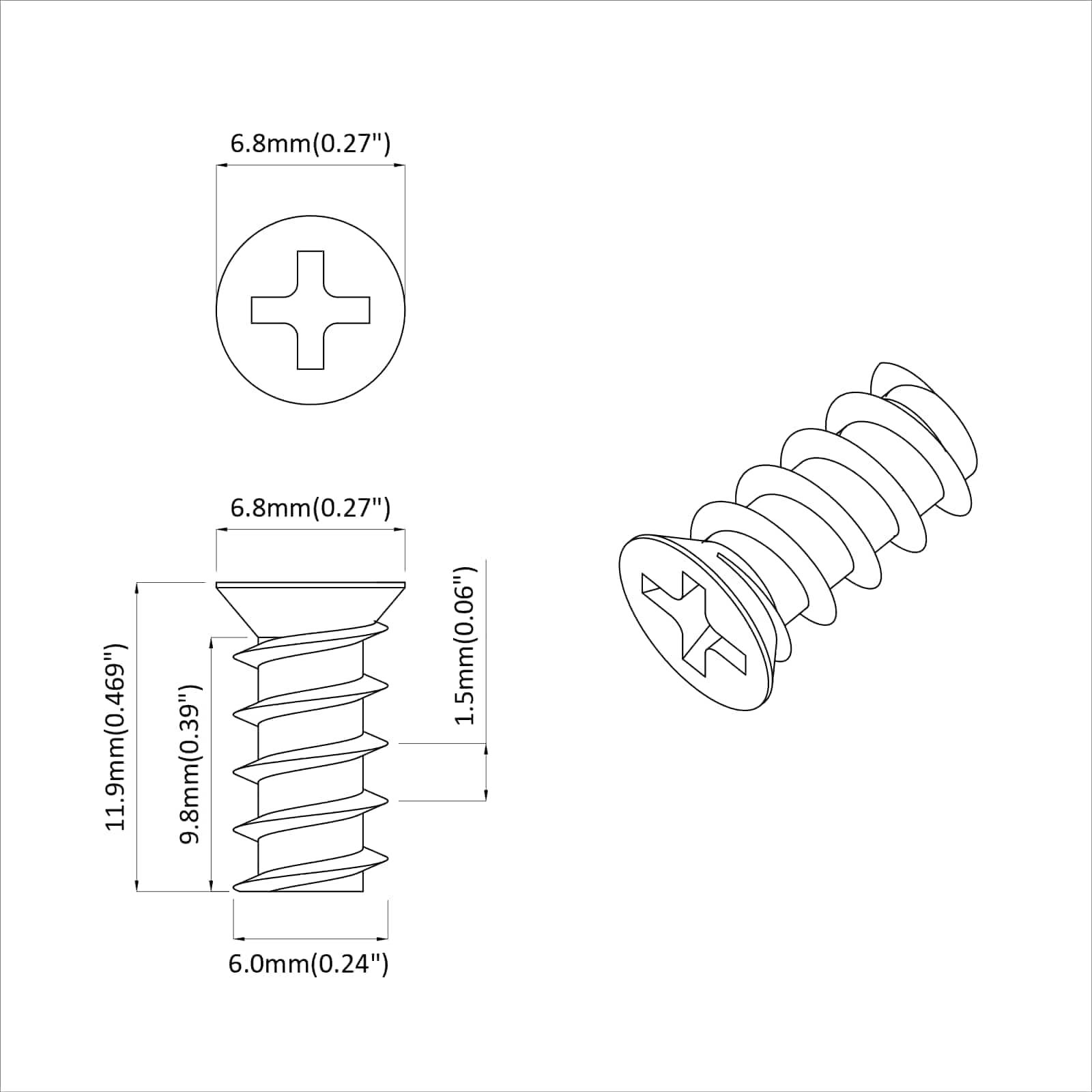 Βίδα 2 pcs Ασημί M6 x 12 mm Σίδερο