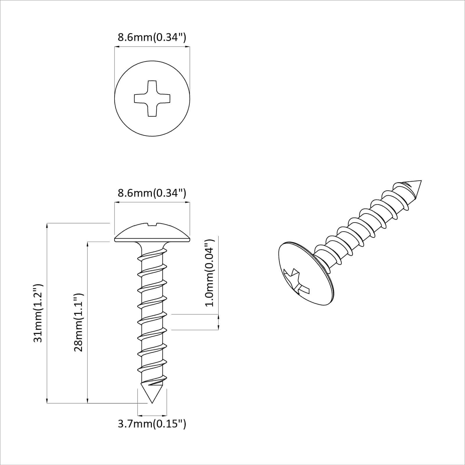 Ξυλοβίδα 8182 pcs Ασημί M4 x 28 mm Σίδερο - Pakobazaar
