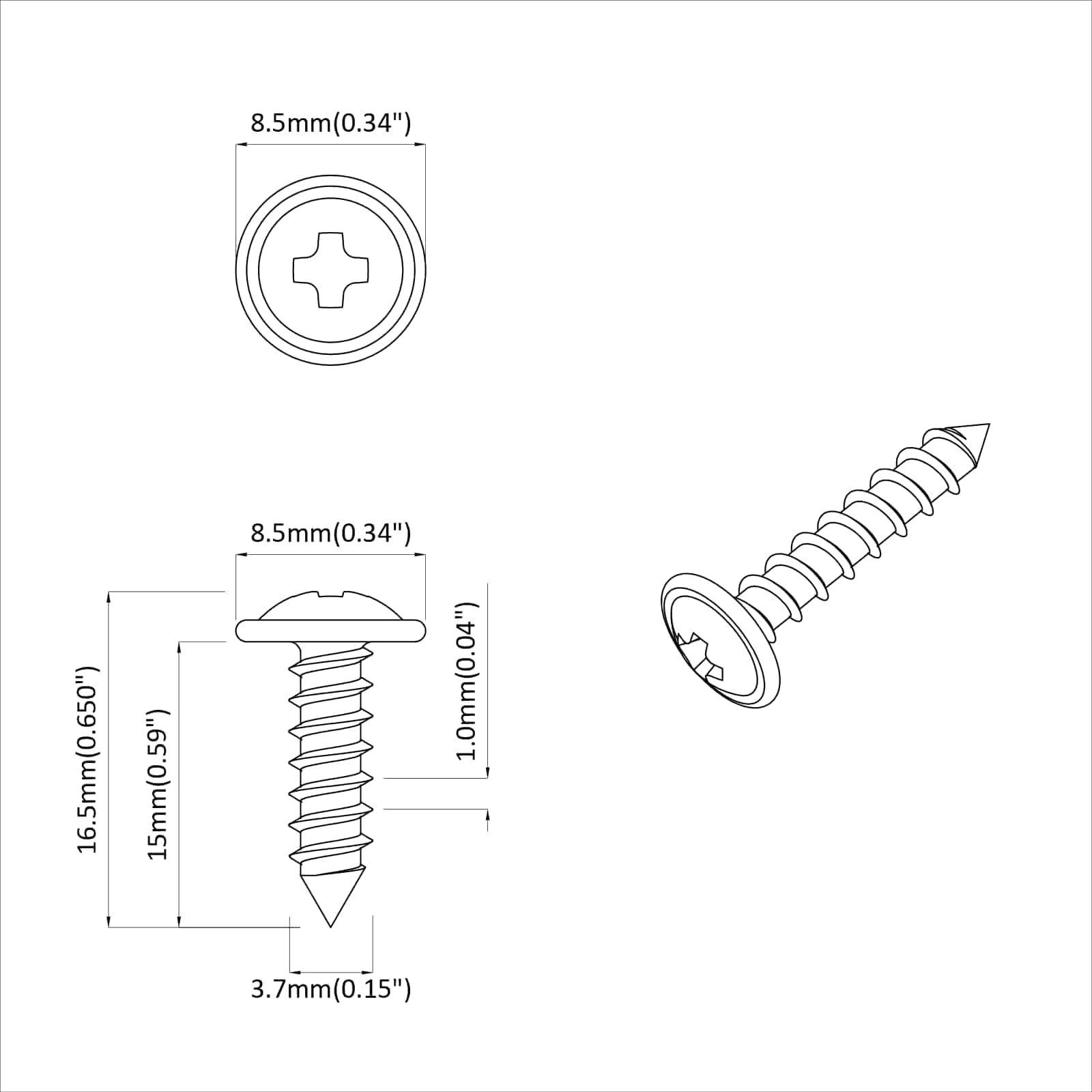 Βίδα 2 pcs Ασημί M4 x 16 χιλ Ατσάλι