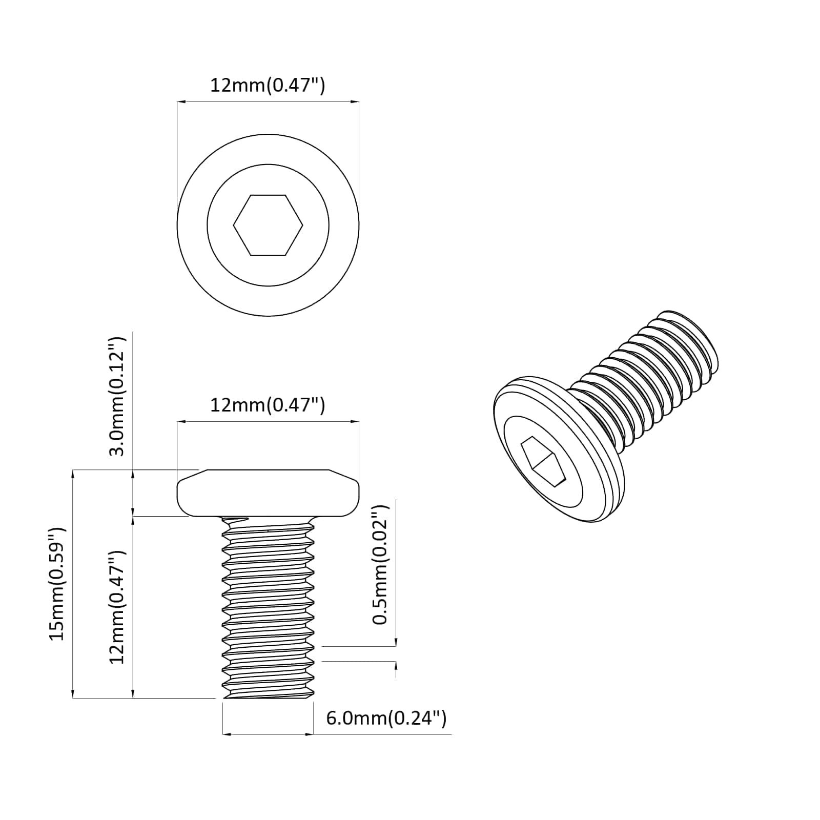 Βίδα κλειδώματος Μονόχρωμο 2 pcs Ασημί M6 x 12 mm Ατσάλι