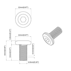 Βίδα κλειδώματος Μονόχρωμο 12 τεμ. Ασημί M6 x 12 mm Ατσάλι