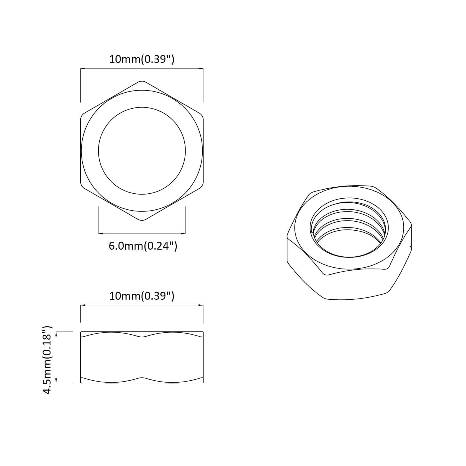 Καρύδι 2 pcs Ασημί M6 x 10 χιλ. Σίδερο