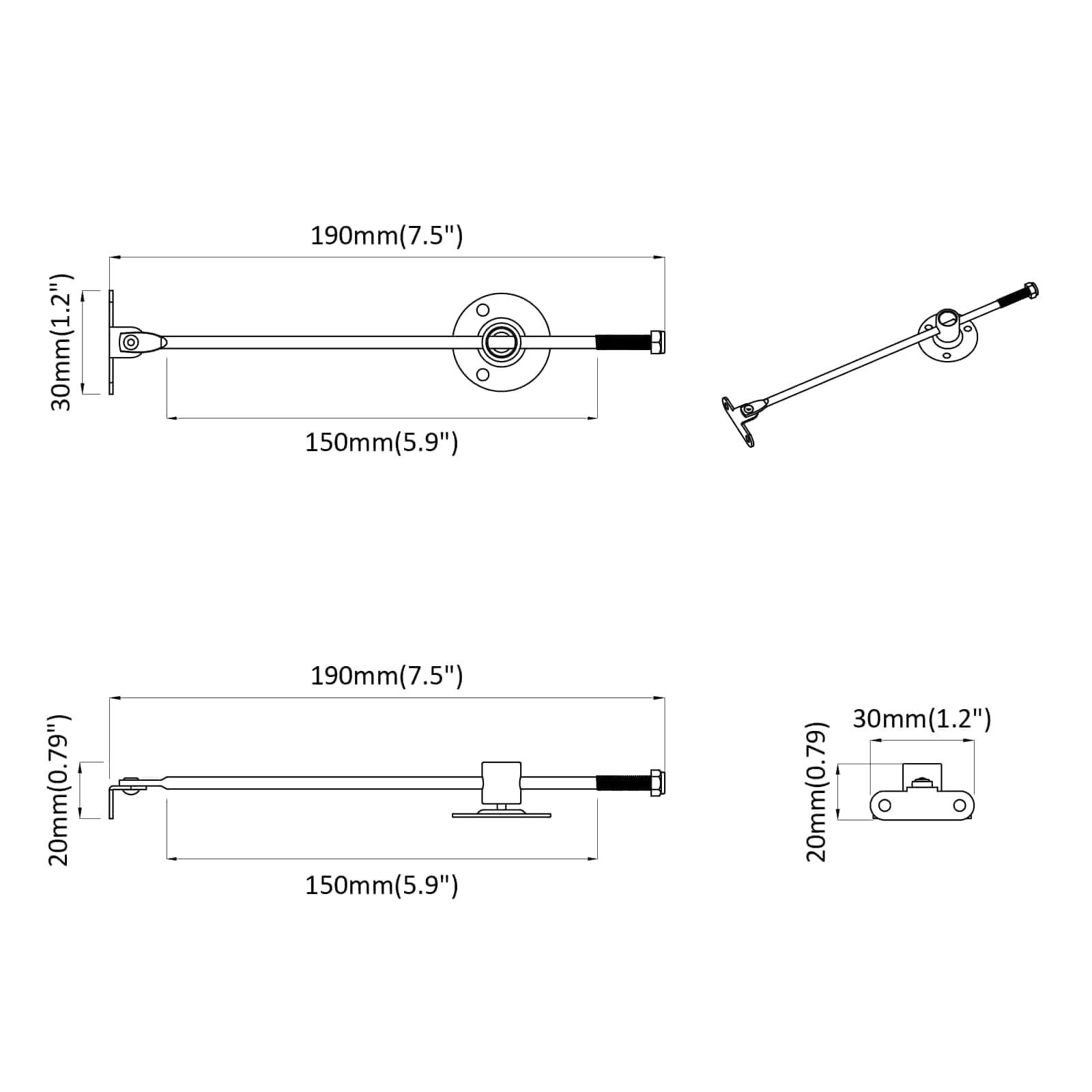 Μεντεσές με ράβδο έλξης 2 pcs Ασημί 190 mm Σίδερο - Pakobazaar
