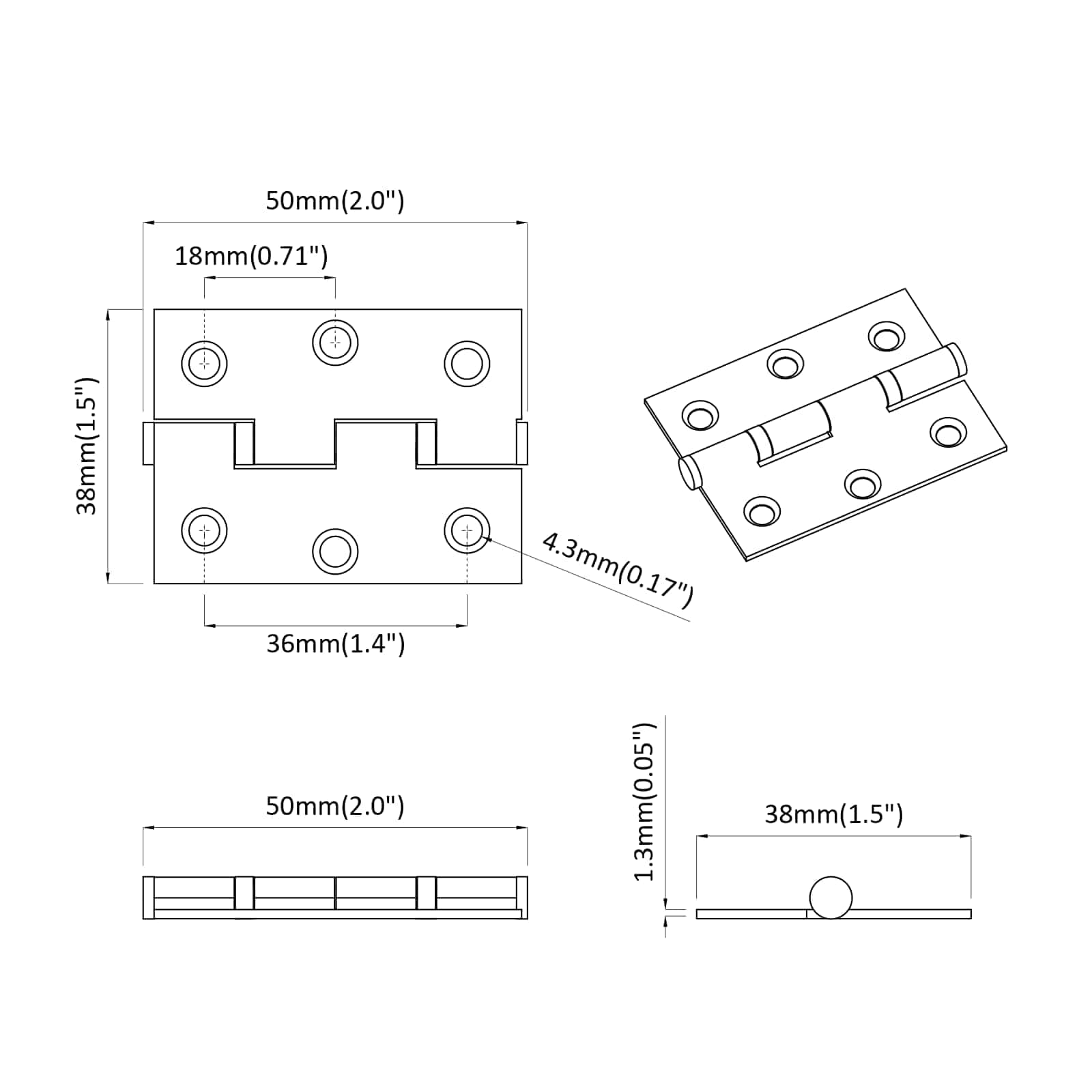 Άξονας 2 pcs Ασημί 50 x 38 x 1,3 χλστ Ατσάλι