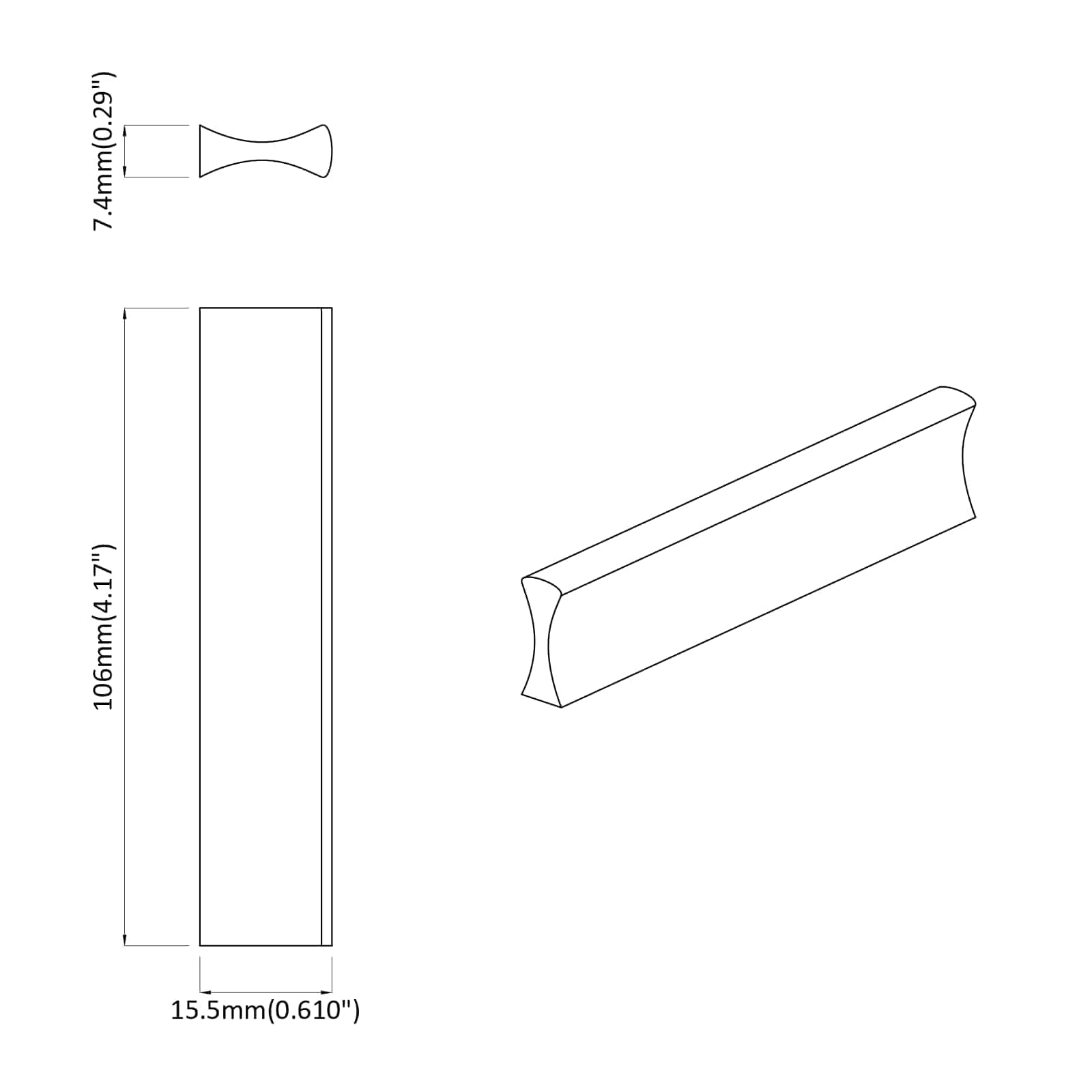 Λαβή 12 pcs Μαύρο 106 x 7,4 x 15,5 mm Αλουμίνιο