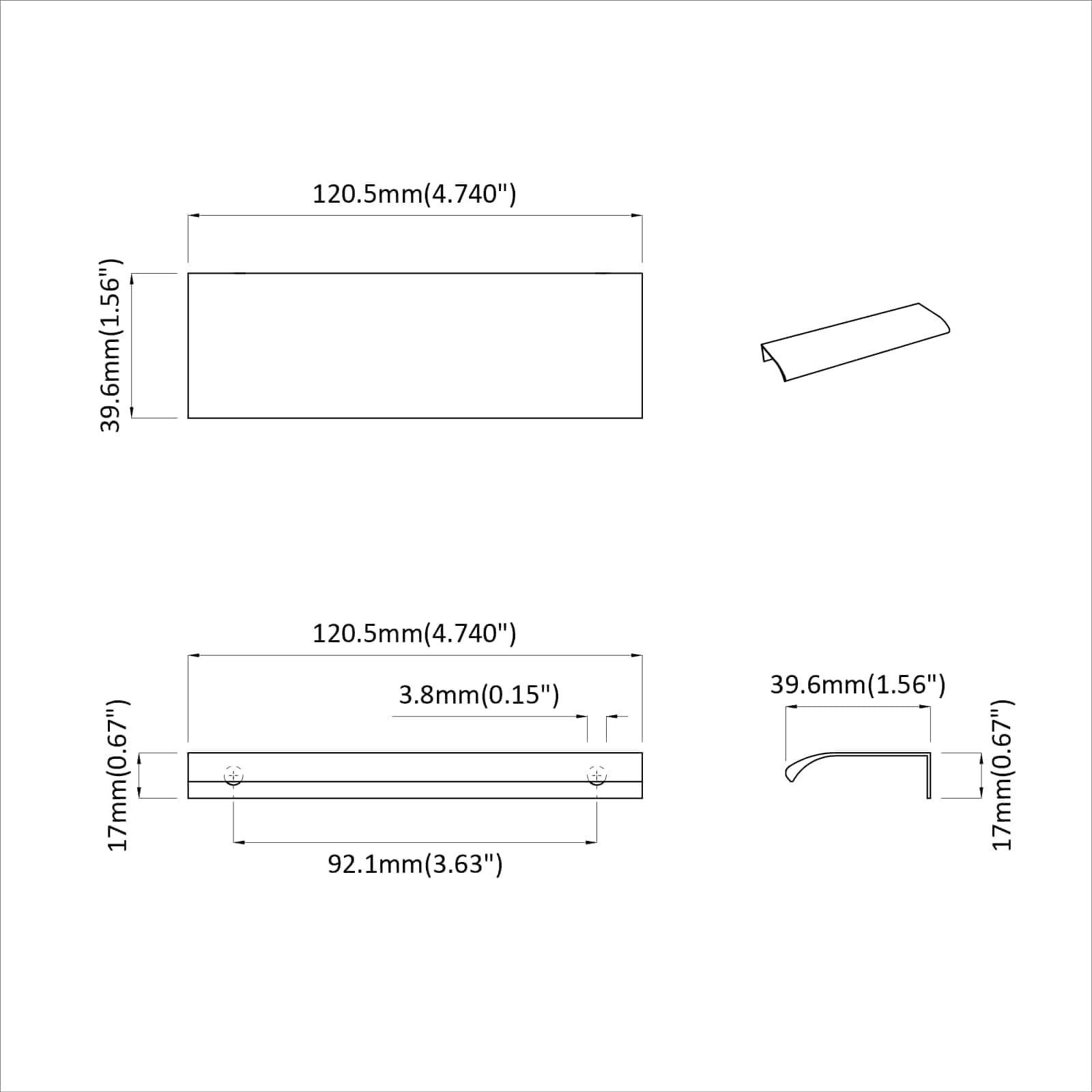 Λαβή 2 pcs Μαύρο 120 x 39.6 x 17 χιλ. Αλουμίνιο