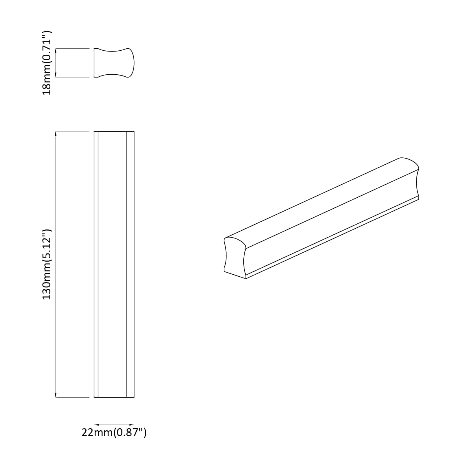 Ευθεία Λαβή 2 pcs Φυσικό Χρώμα Ξύλου 130 x 25 x 30 mm