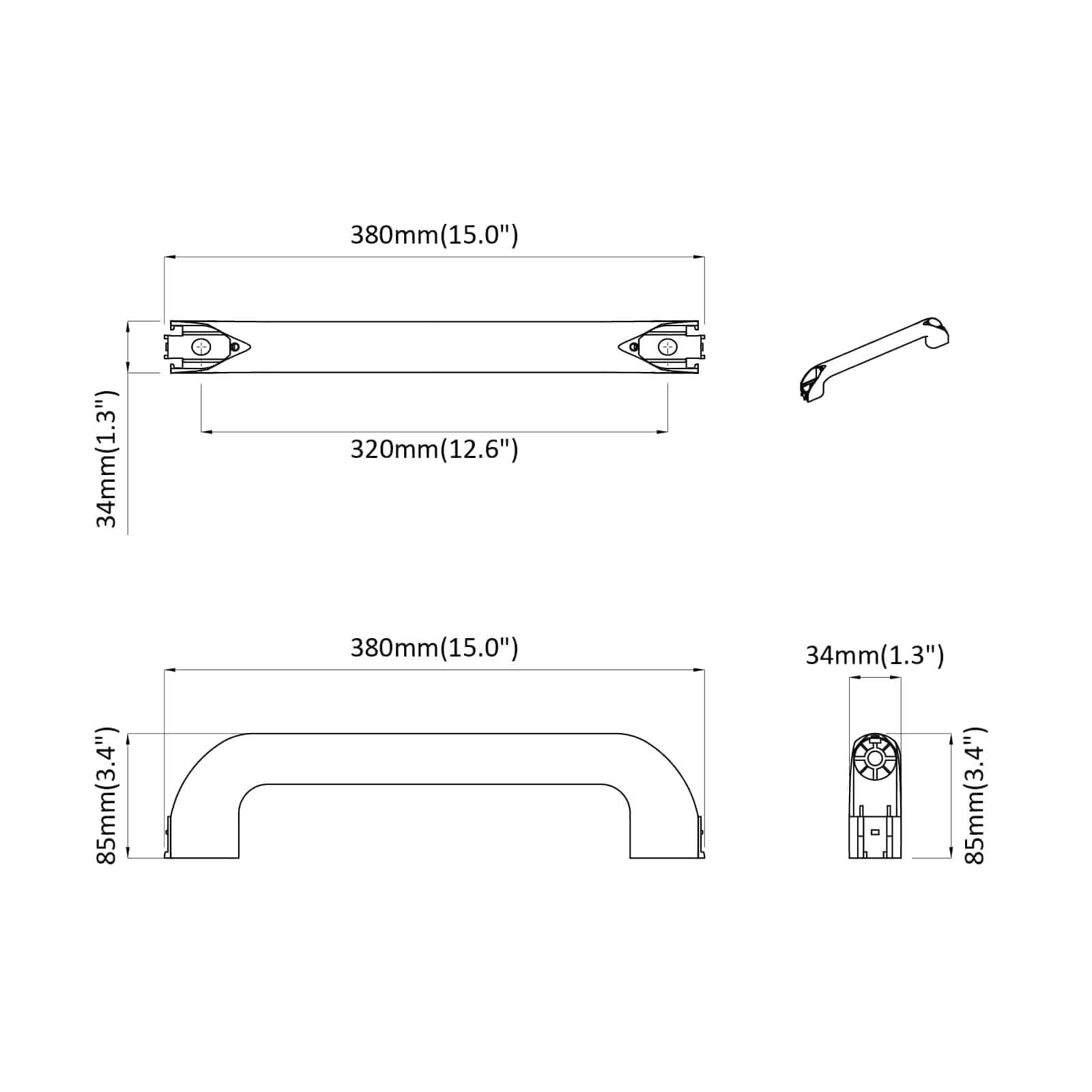 Λαβή Μονόχρωμο 12 pcs Μαύρο 380 x 34 x 85 mm Αλουμίνιο και PP