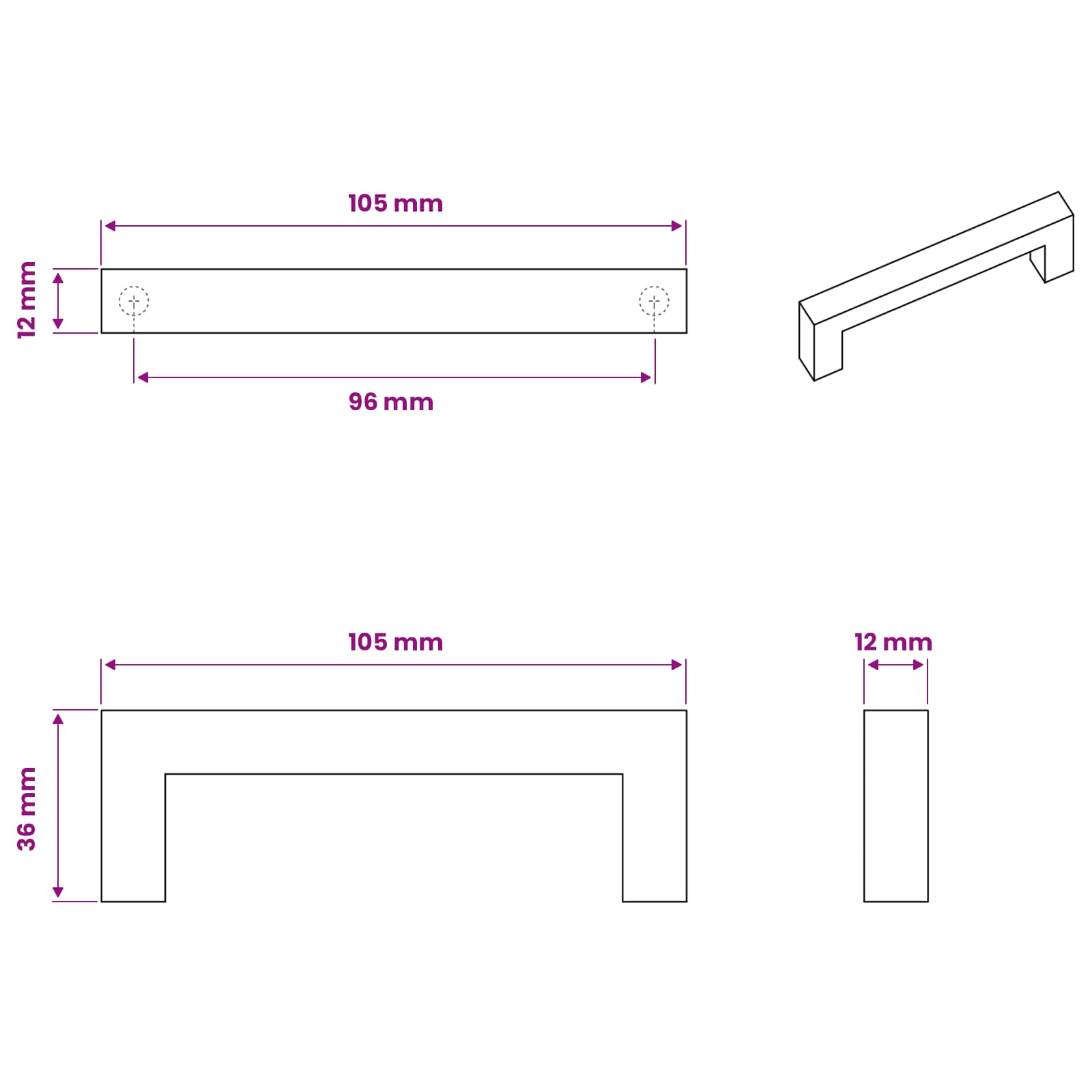 Χειριστήριο Επίπλου 12 τμχ. Μαύρο 105 x 12 x 36 mm Σίδερο - Pakobazaar