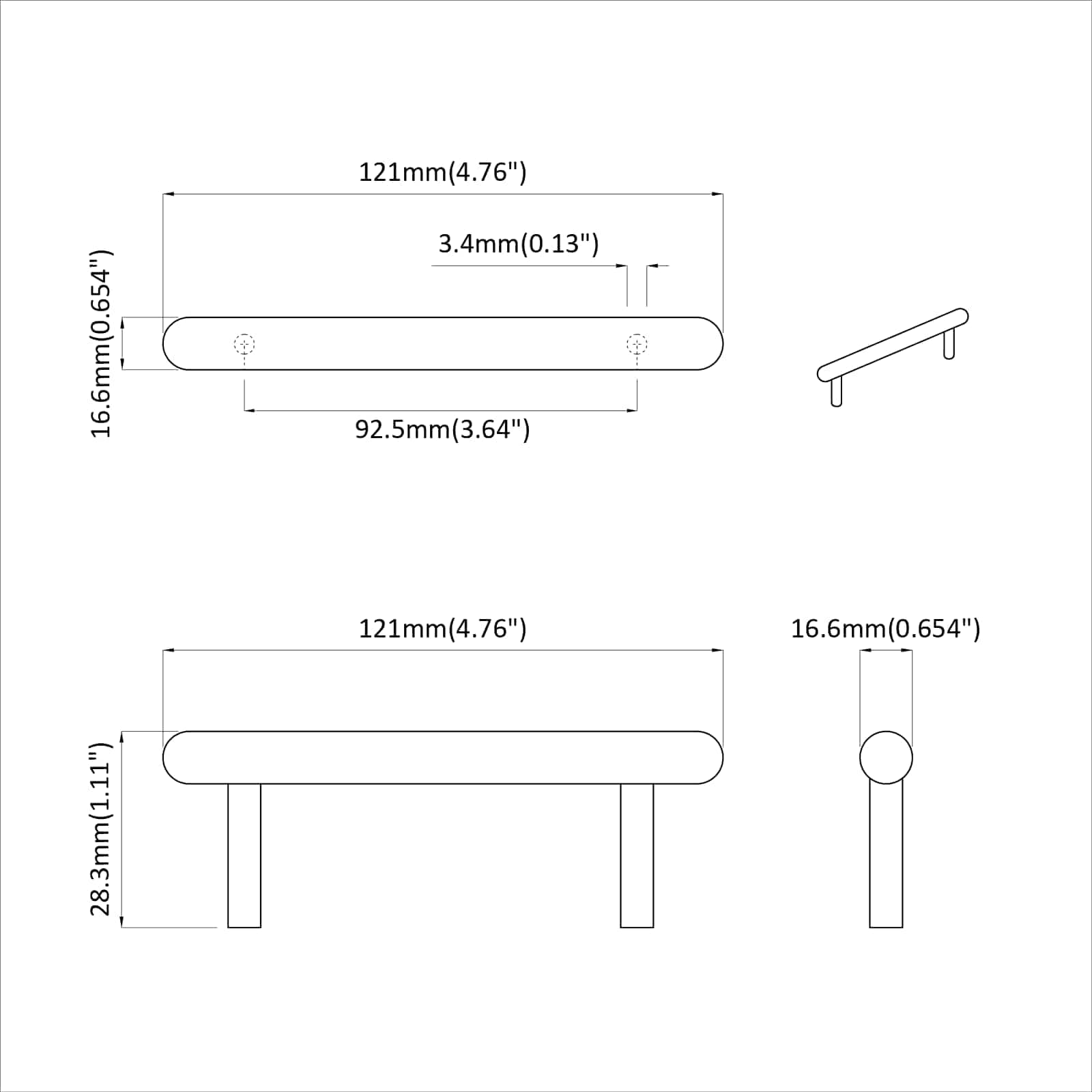 Χειριστήριο Ντουλάπας 2 pcs Μαύρο 121 x 16.6 x 28.3 mm Σίδερο