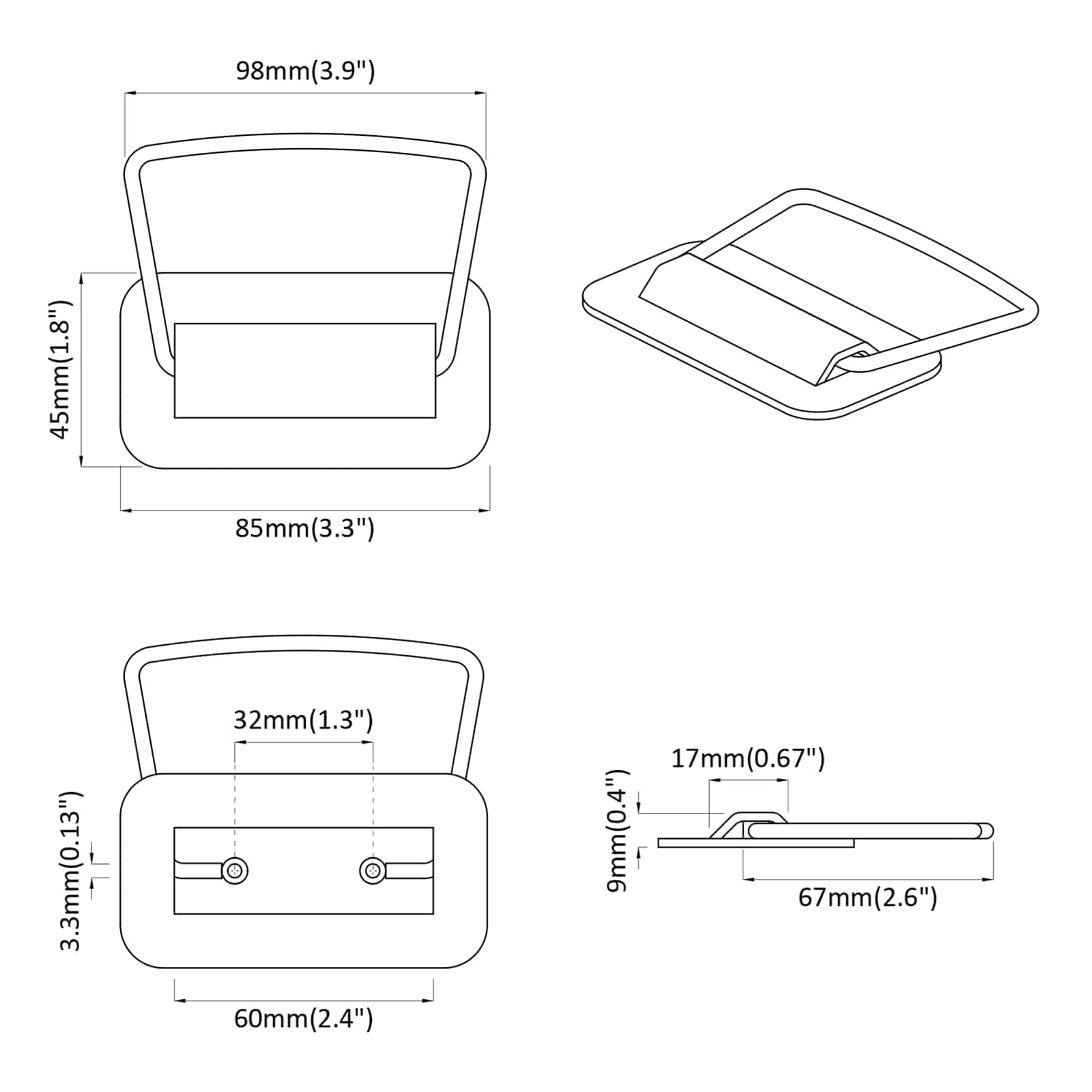 Χερούλια Ντουλαπιών Μαύρο 85 x 45 χιλ Μέταλλο - Pakobazaar