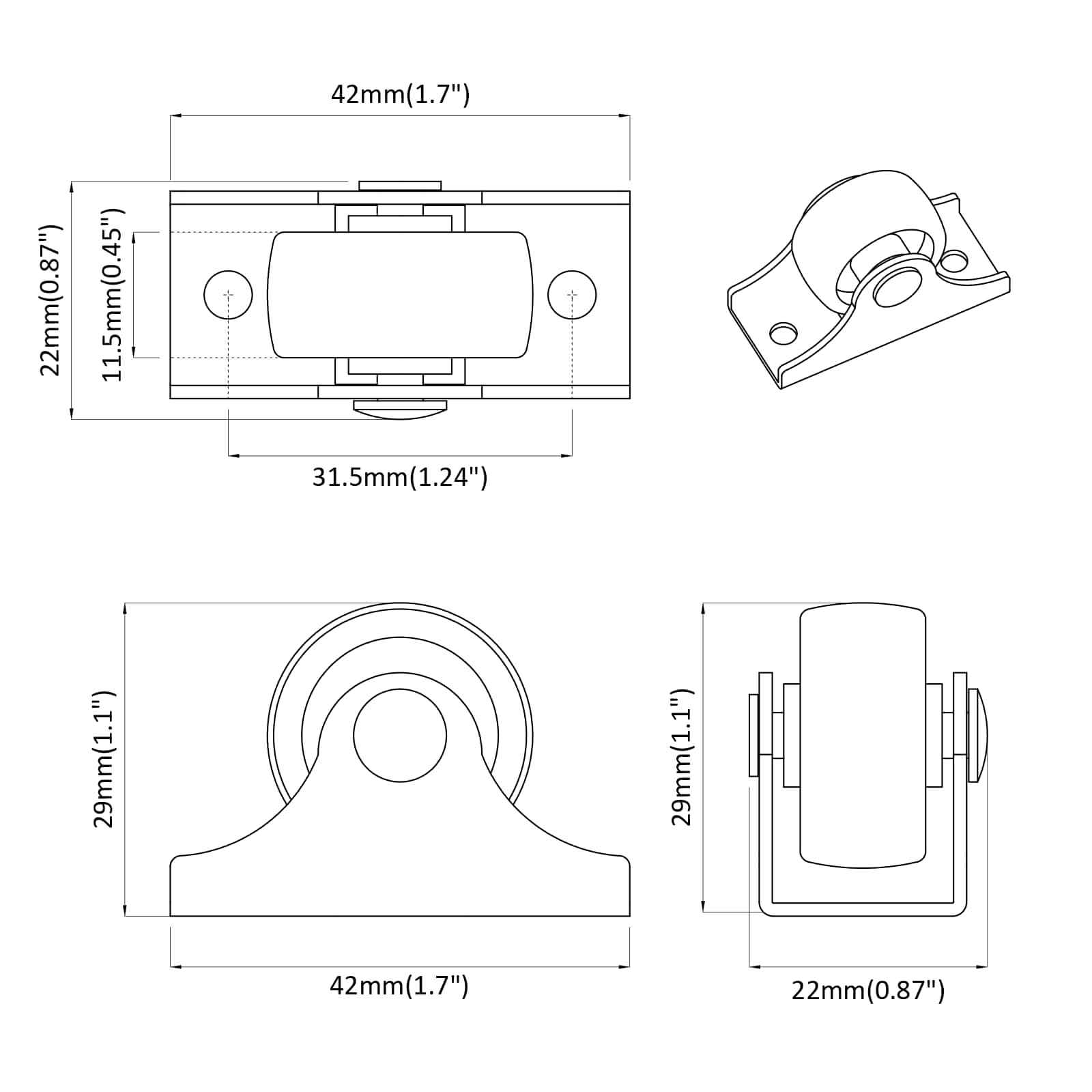 Τροχίσκος 2 pcs Λευκό 42 x 11,5 x 29 mm Σίδερο