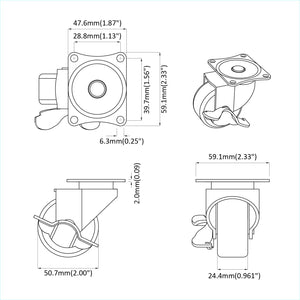 Τροχίσκος 2 pcs Μαύρο και ασημί 50,7 x 50,7 x 24,4 χιλ - Pakobazaar