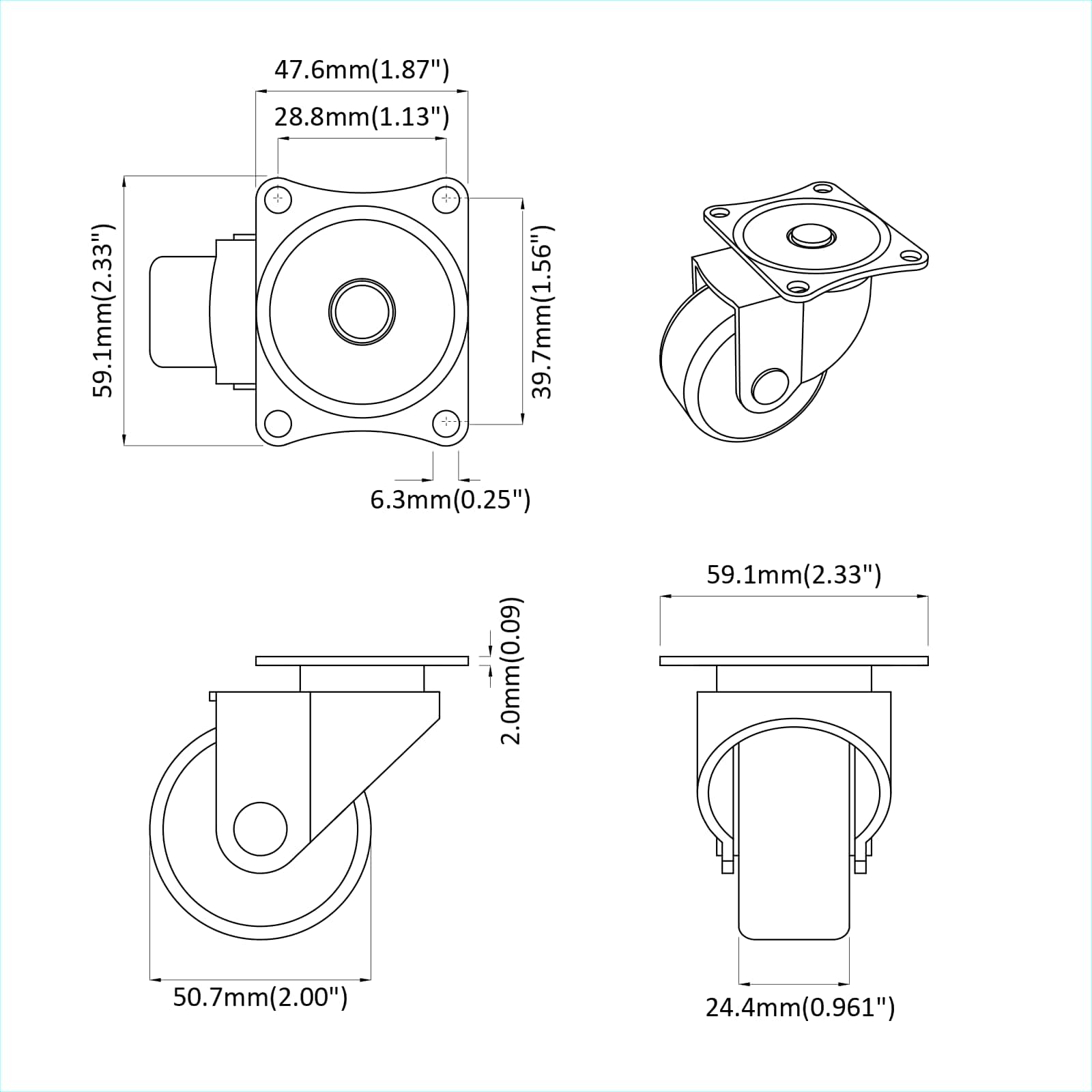Στρόφιγγα 2 pcs Ασημί 60 x 60 x 50 χλστ Σίδερο και νάιλον