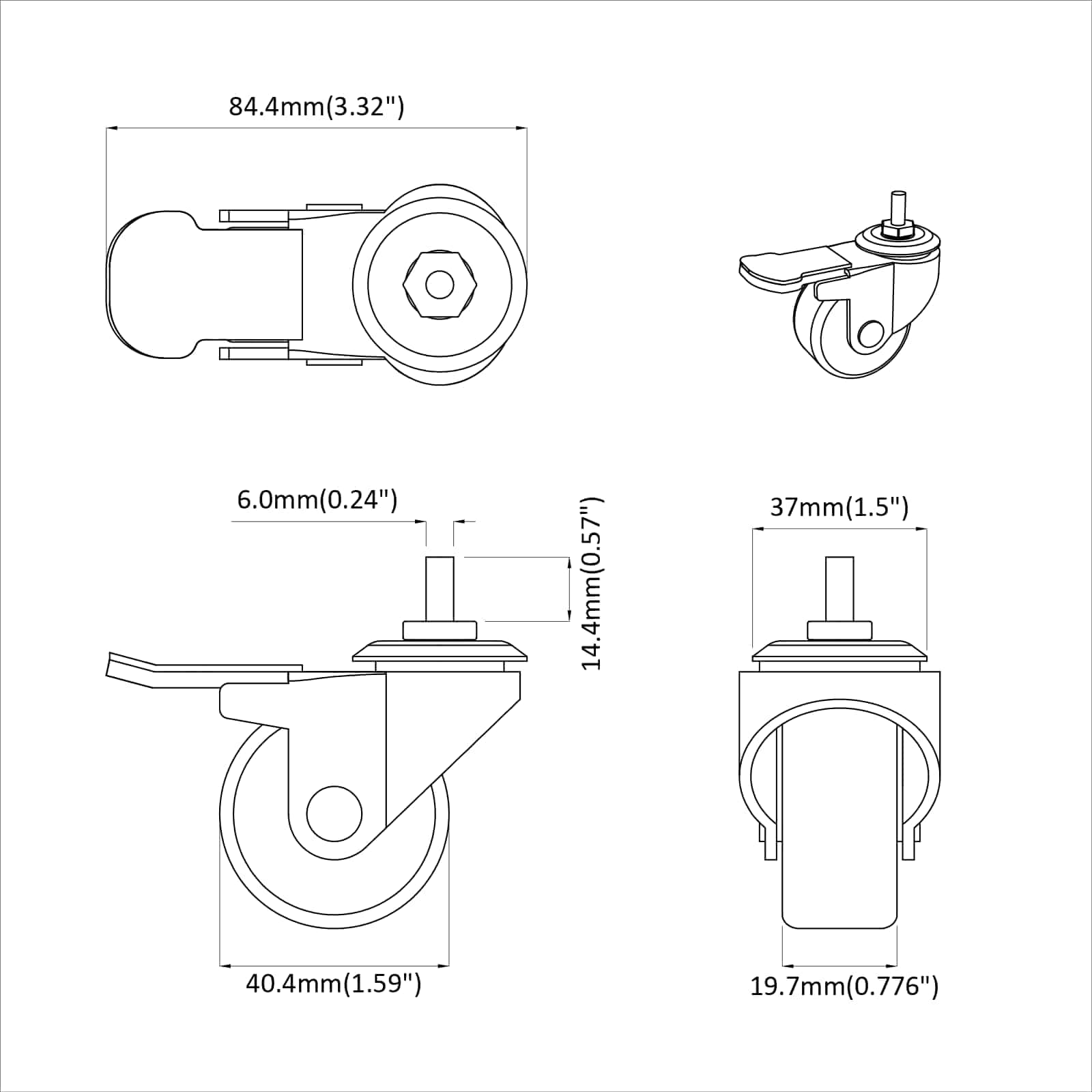 Ρόδες 12 pcs Μαύρο M6 x 37 χιλ Σίδερο και Νάιλον - Pakobazaar