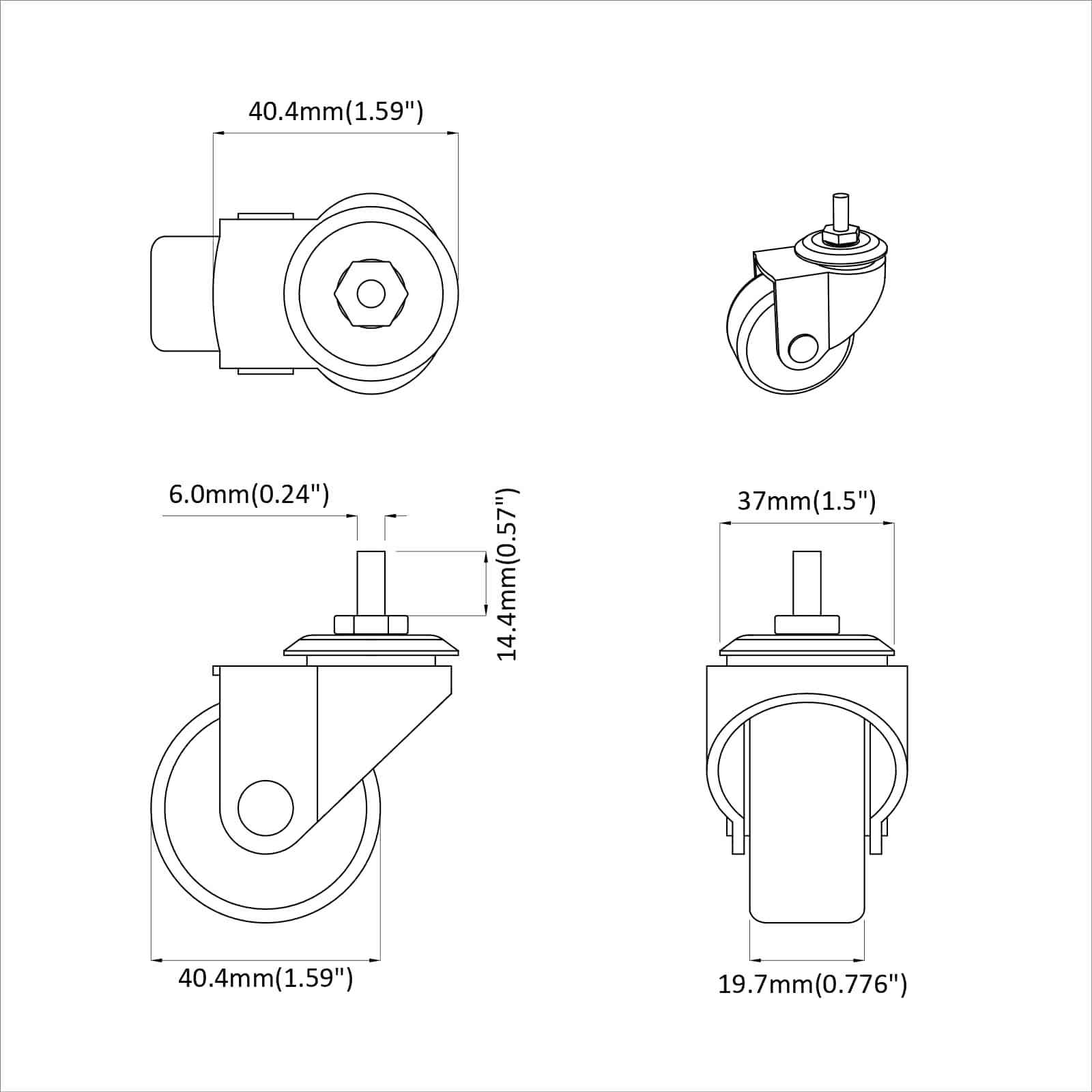 Στρόφιγγα 2 pcs Μαύρο 40,4 x 40,4 x 19,7 χιλ Σίδερο και νάιλον - Pakobazaar